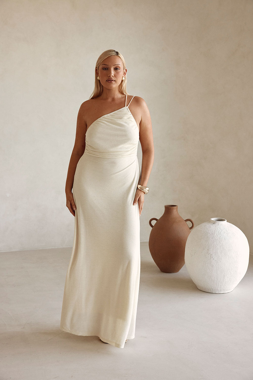 Bridal Cream One Shoulder Backless Maxi Emilee Dress – SABO