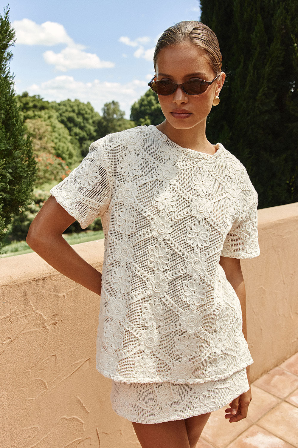 Beige Crochet Lace Rosiah T Shirt Top – SABO