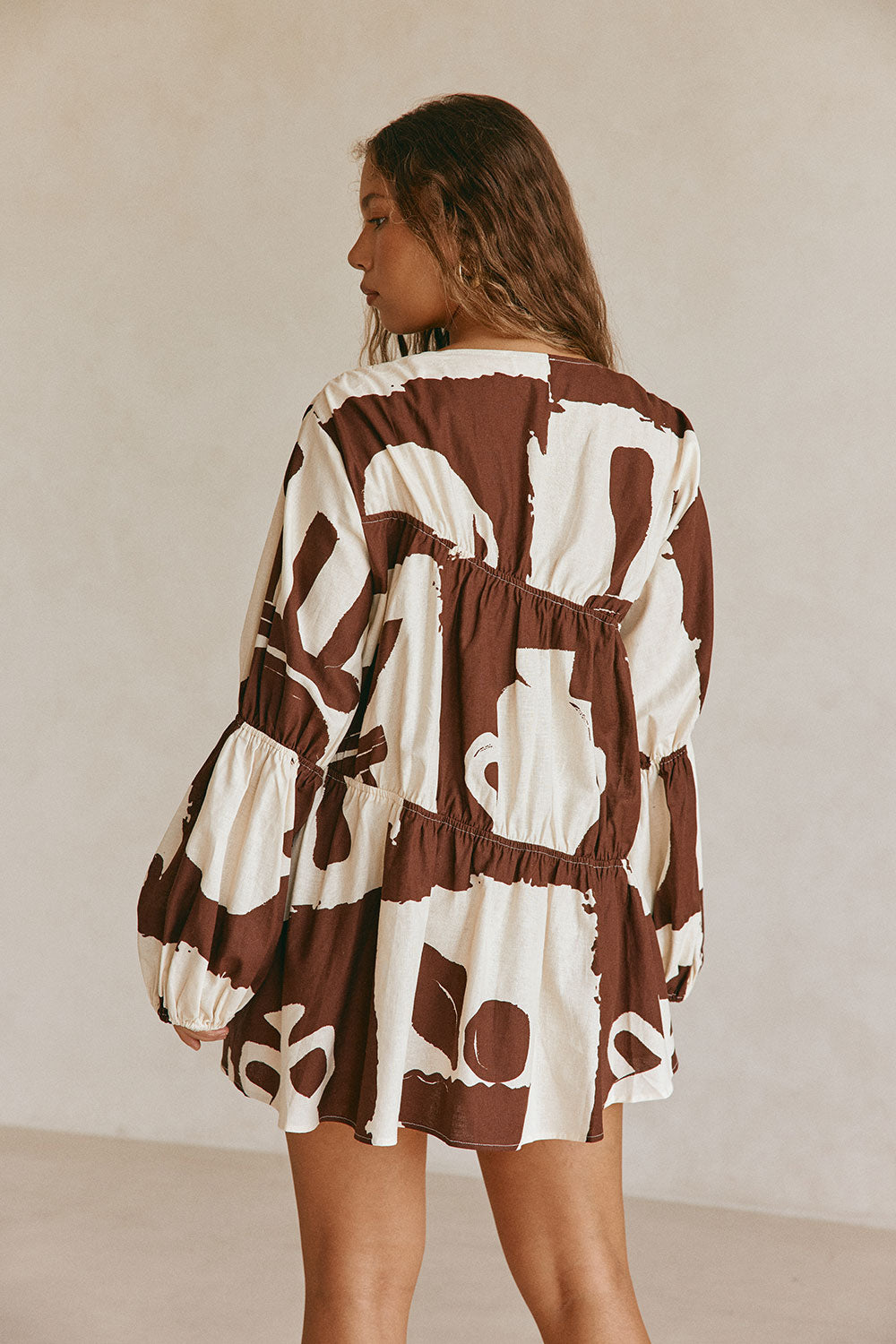 Brown Arredo Print Ruched Long Sleeve Esperenza Dress XXXL | by SABO Brown Arredo Print Ruched Long Sleeve Esperenza Dress XXXL | by SABO