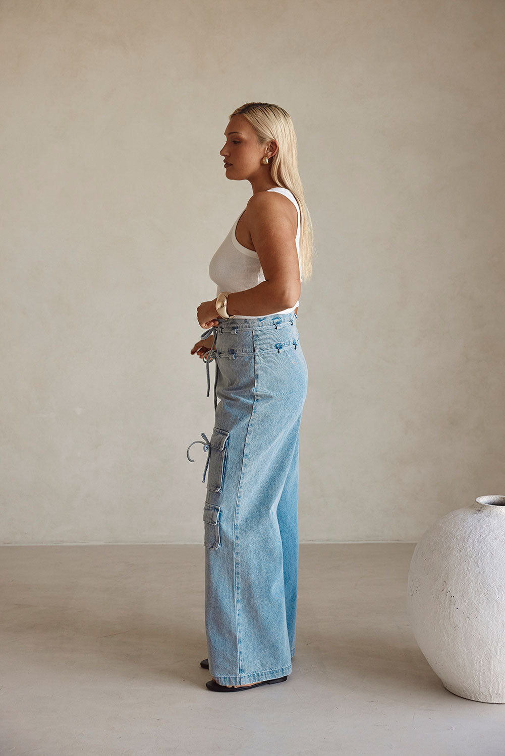 Blue Denim Tie Pocket Cargo Jaicee Pants – SABO