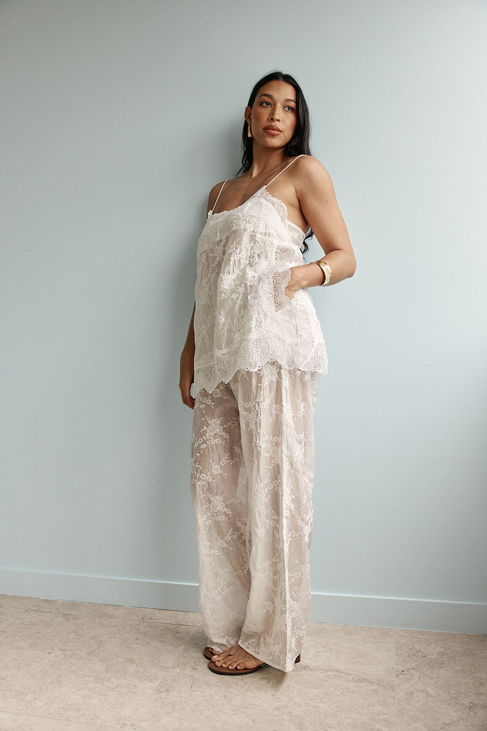 Off White Lace Drawstring Chantilly Pants – SABO