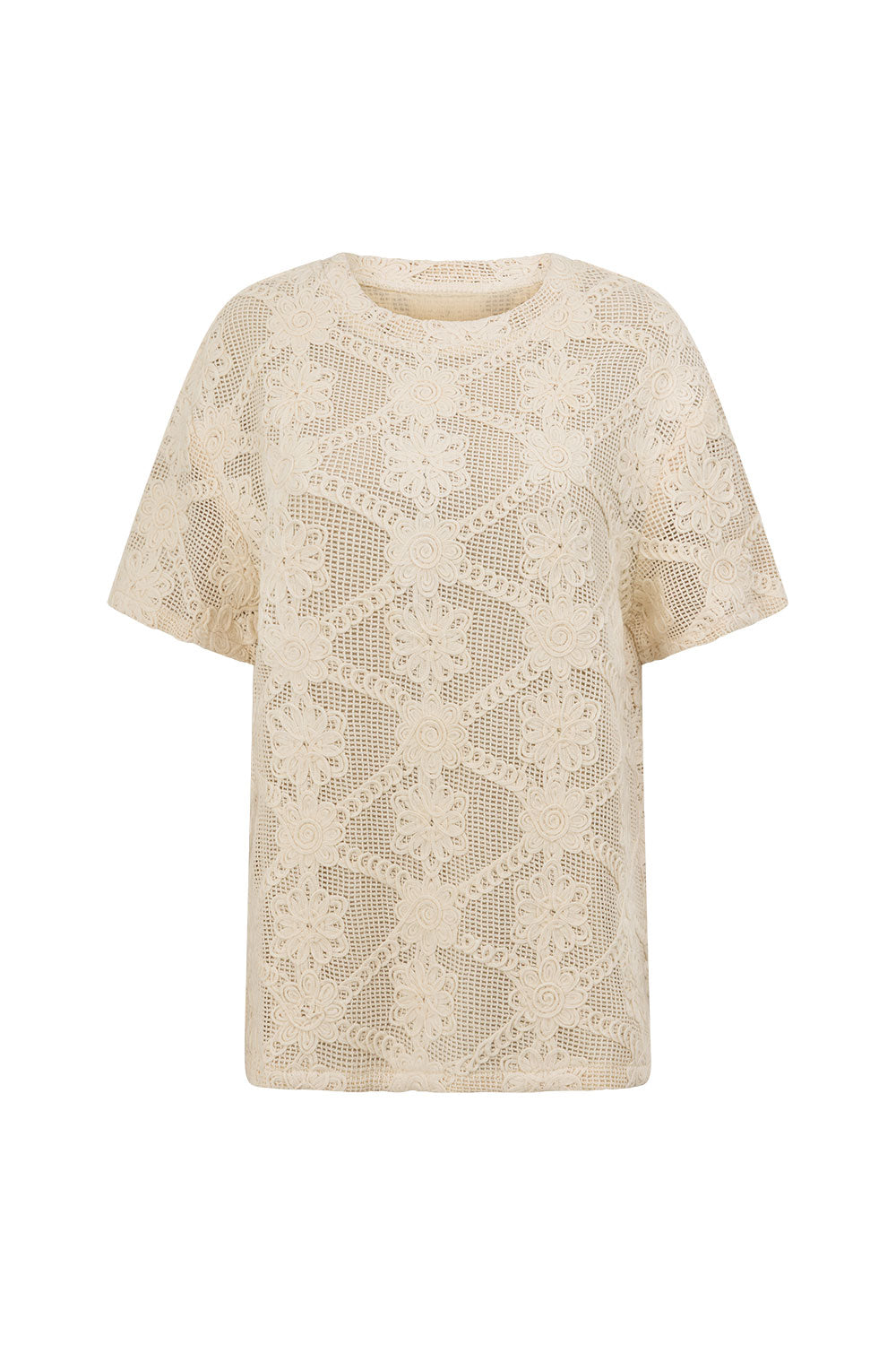 Beige Crochet Lace Rosiah T Shirt Top – SABO