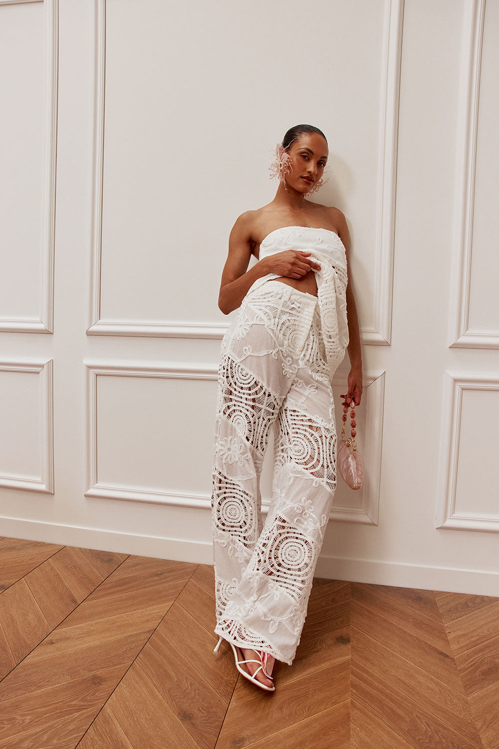 Bridal White Crochet Panel Thalia Pants – SABO