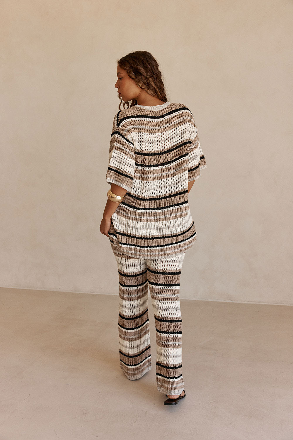 Tan and White Stripe Knit Java Top – SABO