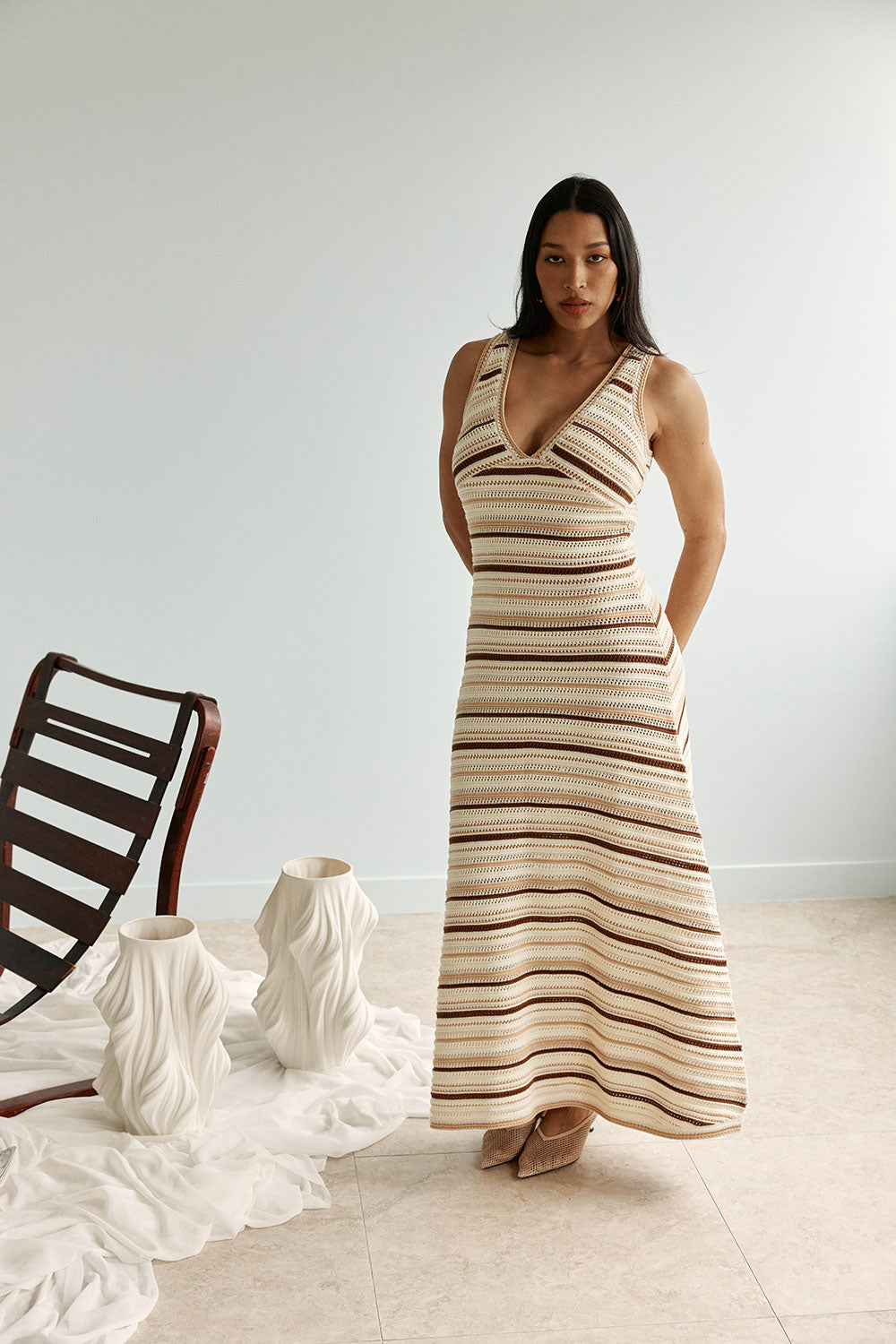brown stripe maxi dress Cornell Brown Stripe Maxi Dress - US 6
