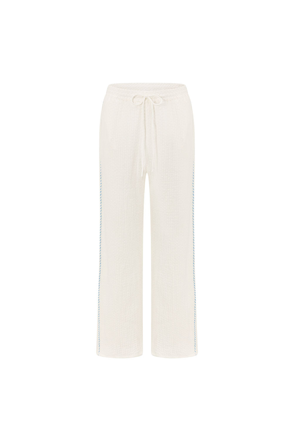 White Textured Cotton Elastic Drawstring Alix Pants – SABO