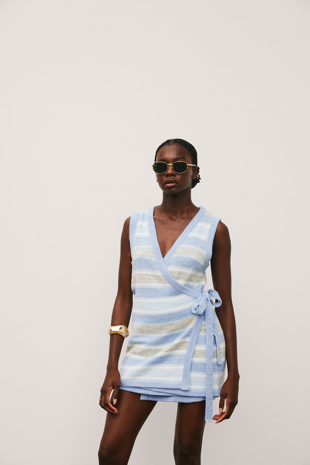 Blue and White Stripe Knit Wrap Nell Top – SABO