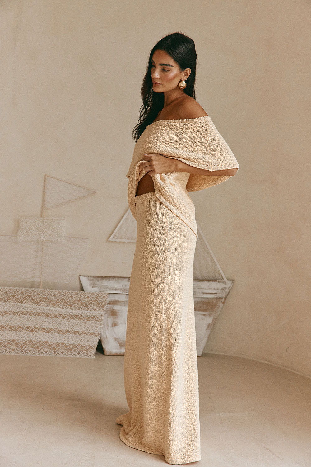 Cream Cotton Knit Maxi Zadie Skirt – SABO
