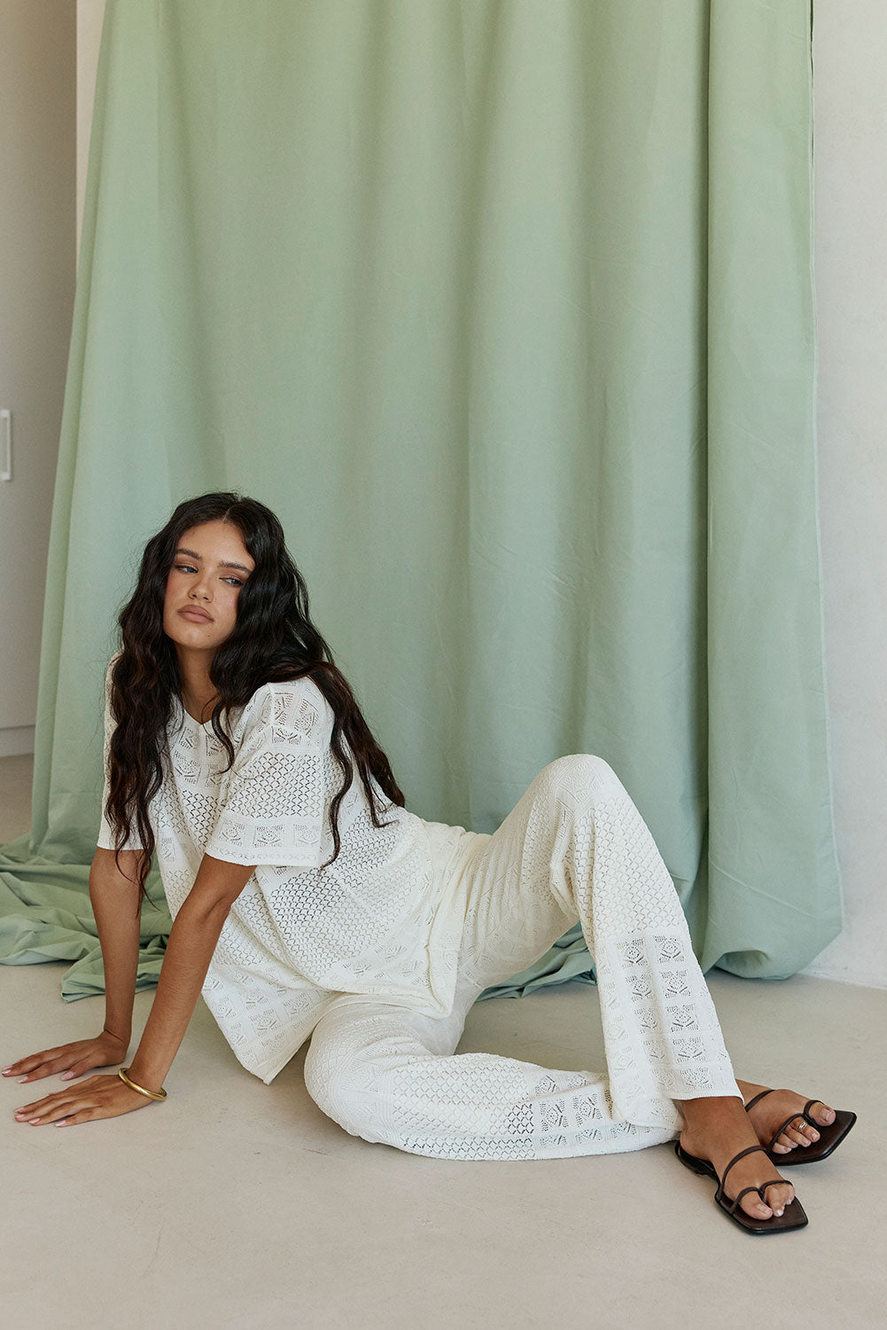 Cream Crochet Relaxed Short Sleeve Nixie Top – SABO