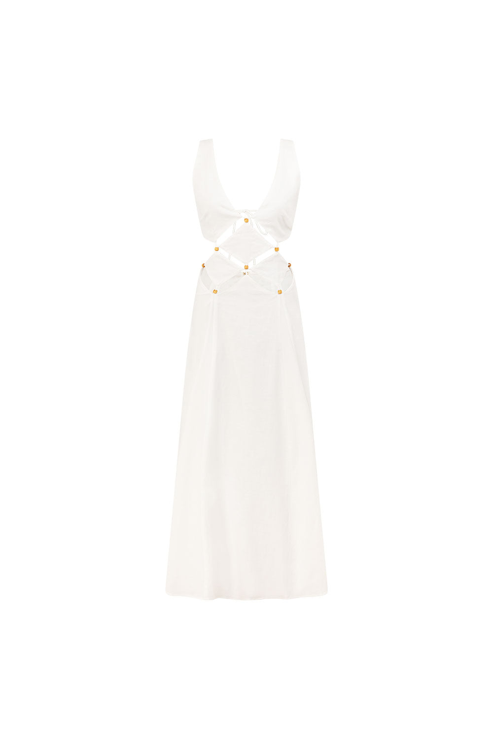 Bridal White Cotton Plunge Neckline Cut Out Maxi Chessa Dress L