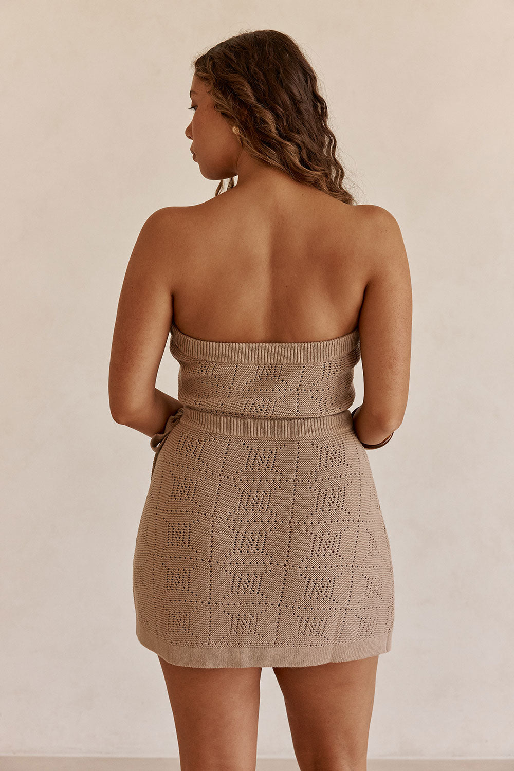 Brown Knit Strapless Mini Beret Dress XL