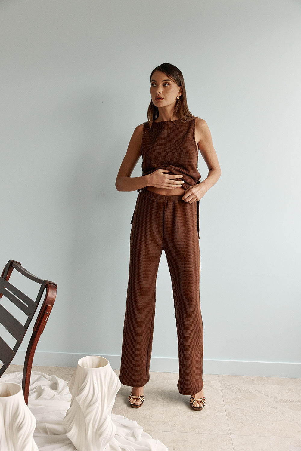 Brown Waffle High Waist Andy Pants – SABO