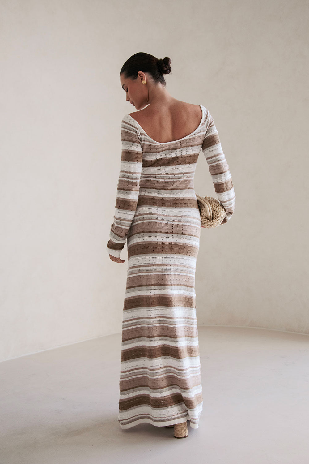 Tameeka Knit Maxi Dress - Stripe White Brown Grey – SABO