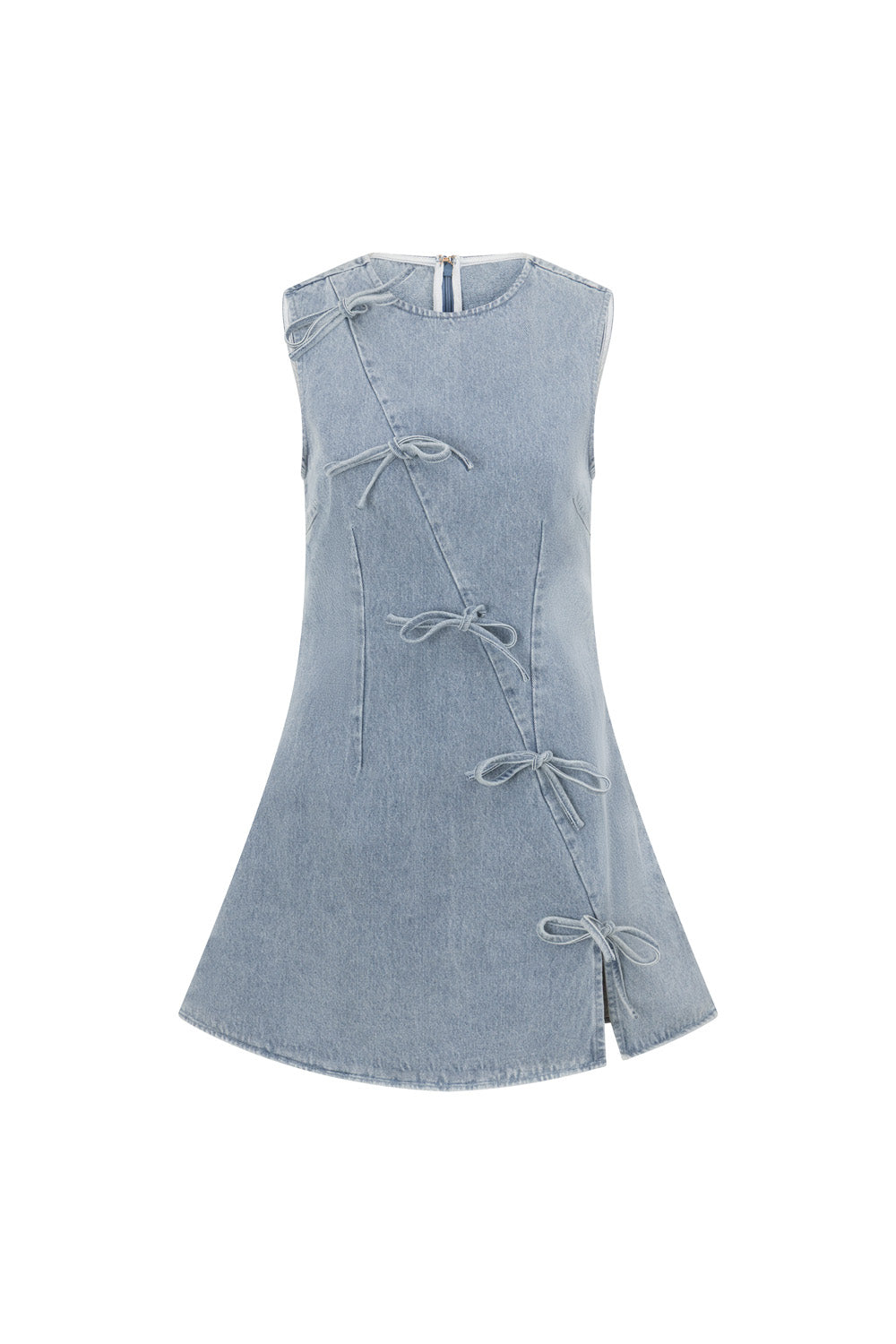Blue Denim A-Line Bow Mini Kapri Dress L