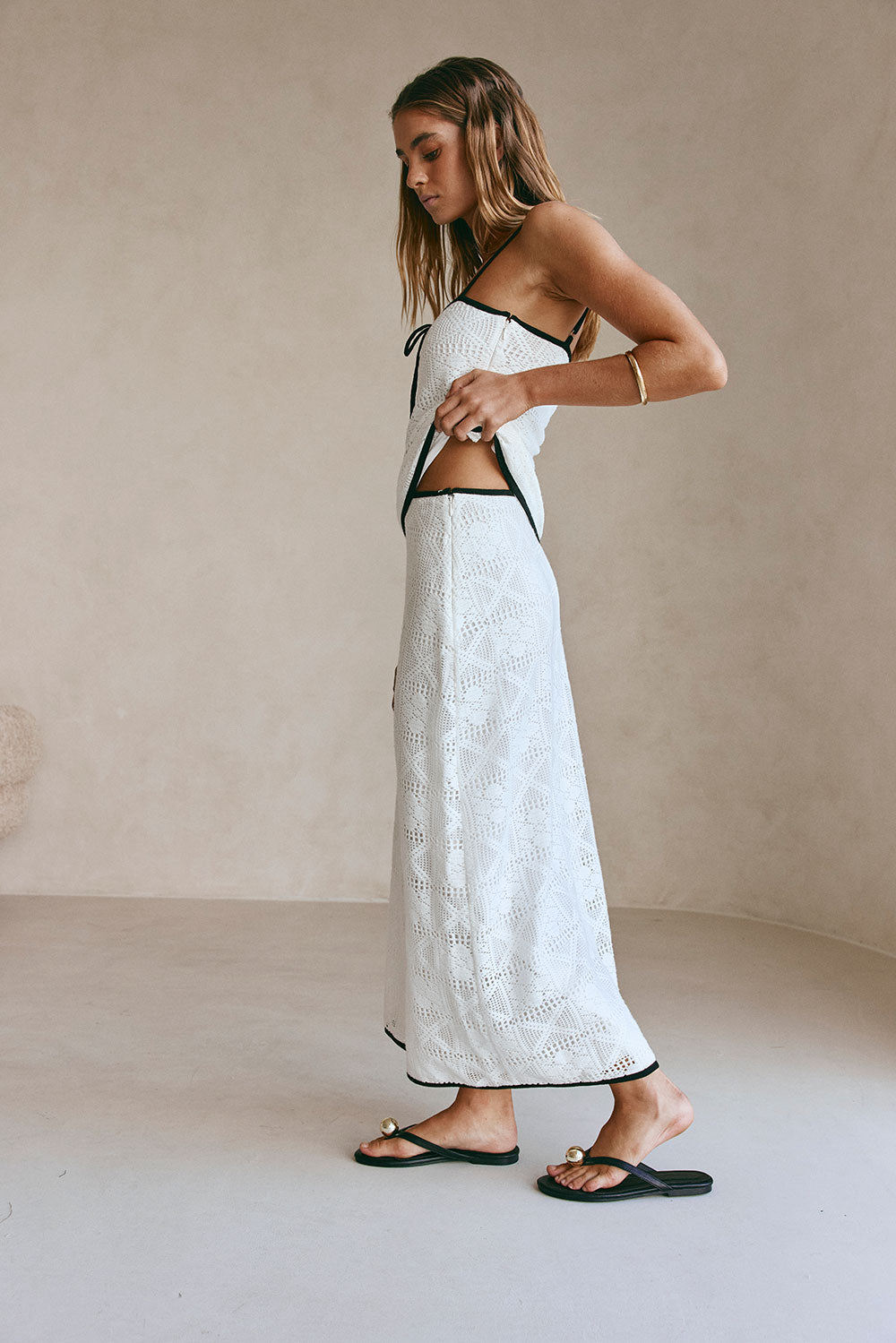 White Crochet High Waist A Line Maxi Aluna Skirt – SABO