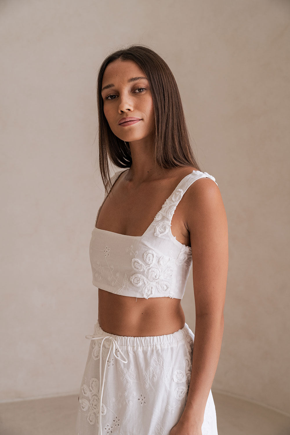 White Broderie Cropped Procha Top – SABO