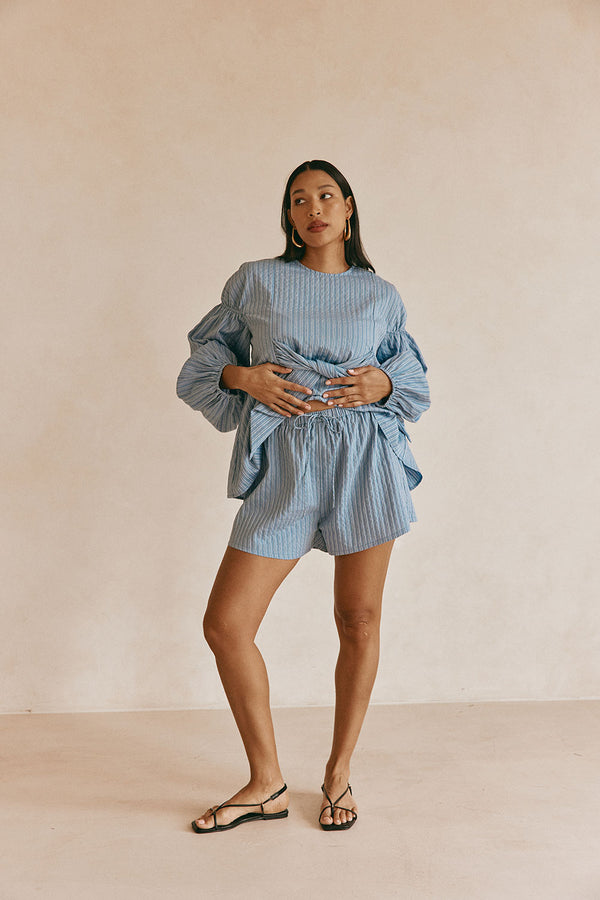 SAMPLE-Hailey Shorts - Blue Stripe