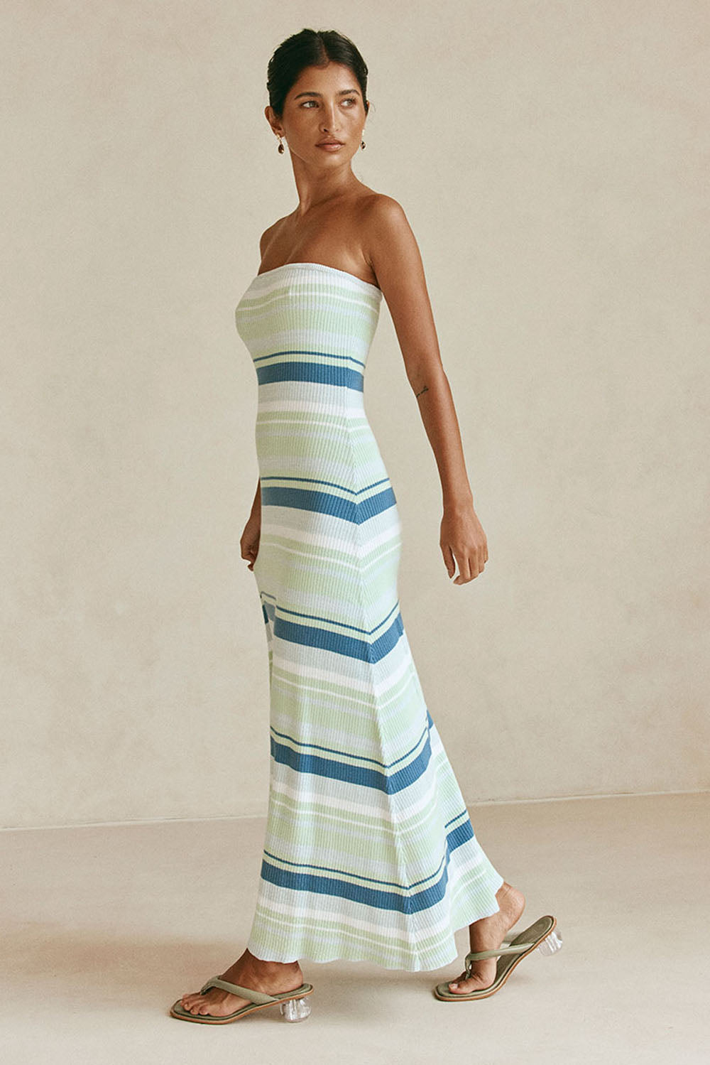 Green and White Stripe Strapless Maxi Anya Dress XL | by SABO