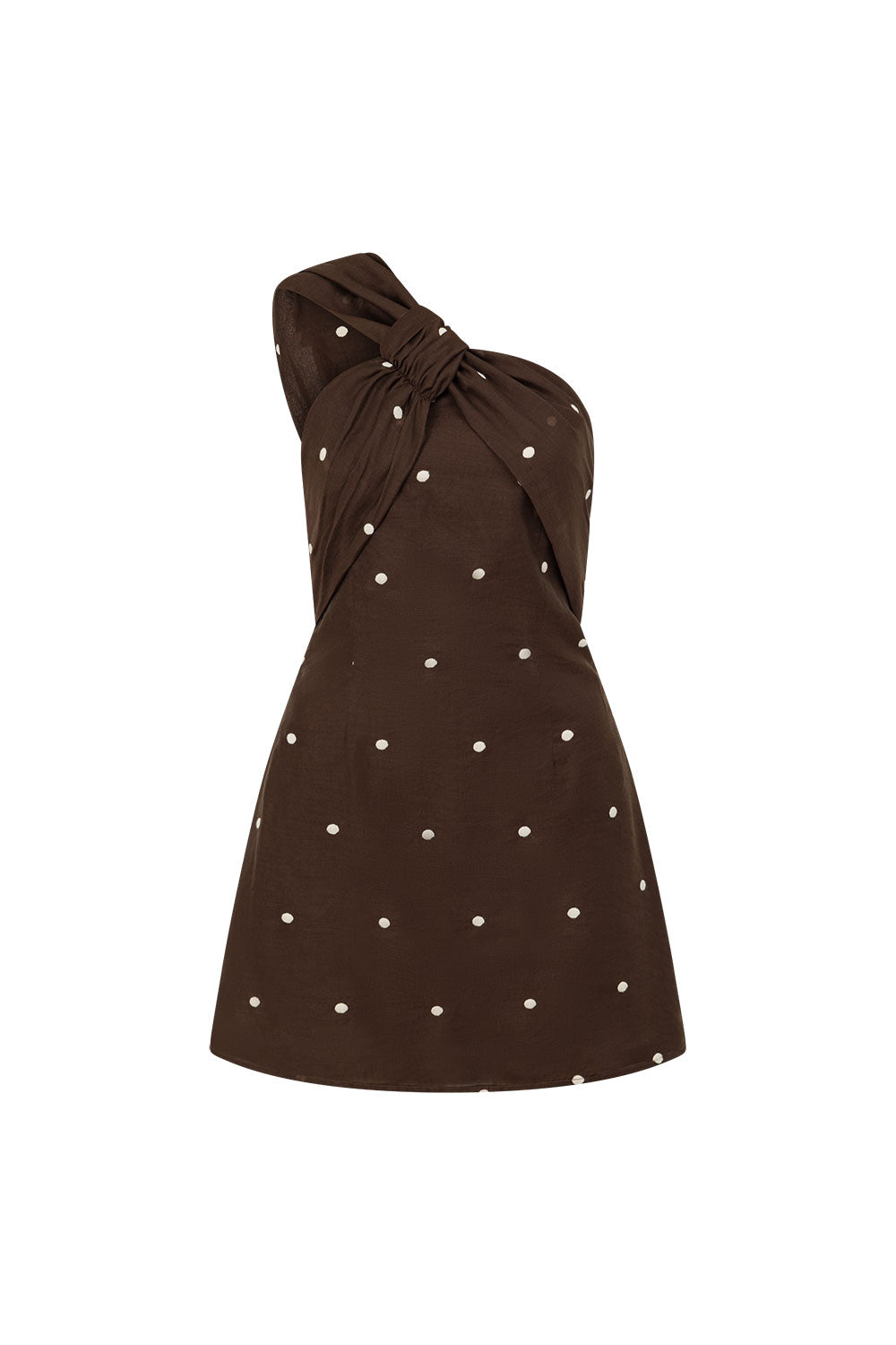 Chocolate Speck Polka Dot One Shoulder Mini Dimmi Dress – SABO