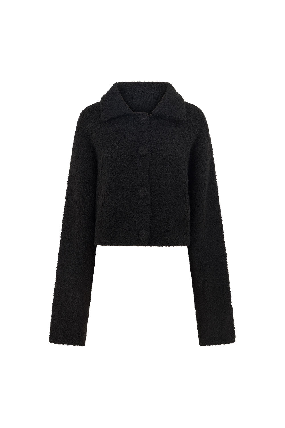 Black Fluffy Knit Cropped Button Addison Cardi – SABO