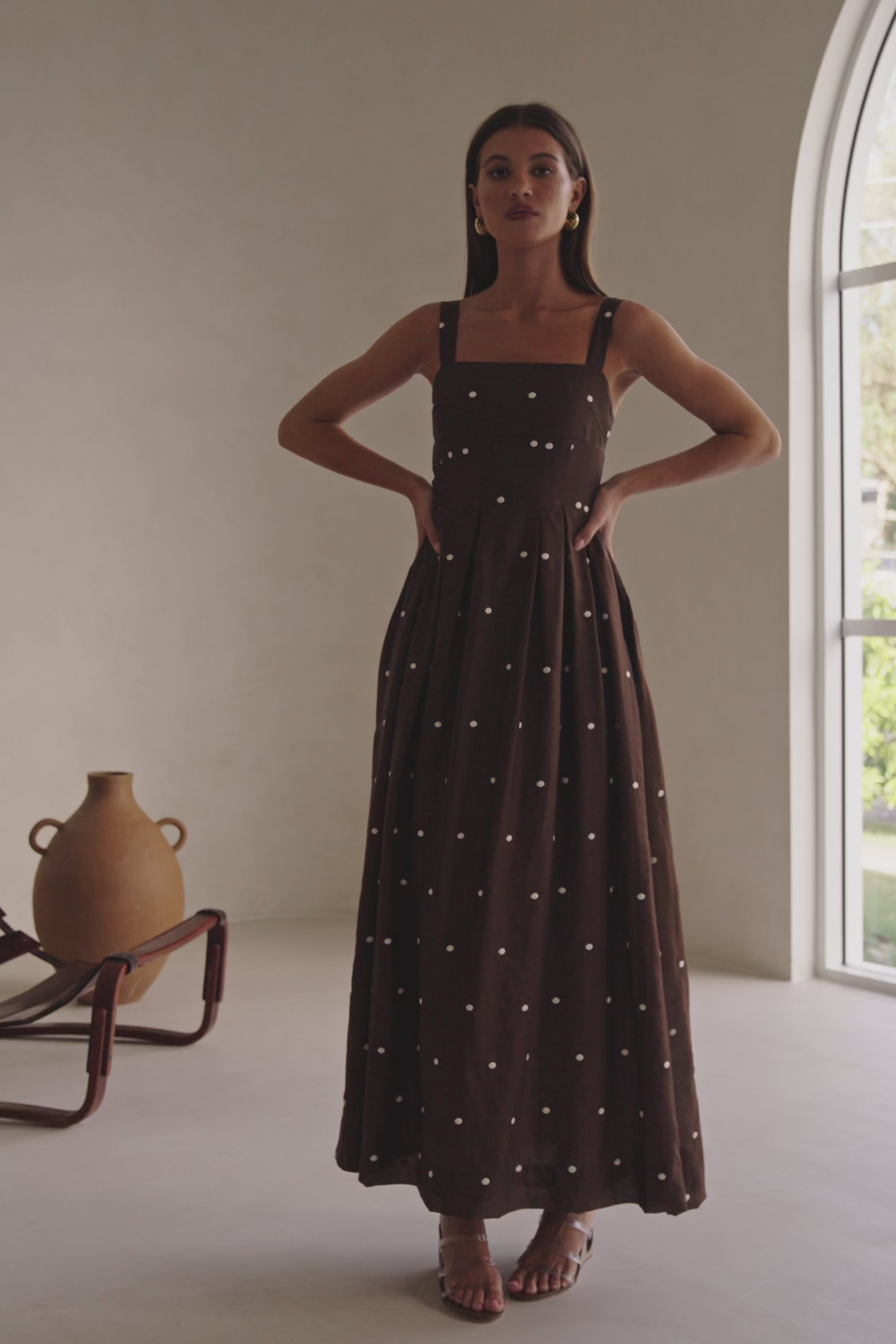 Chocolate Speck Polka Dot Pin Tuck Maxi Flores Dress – SABO