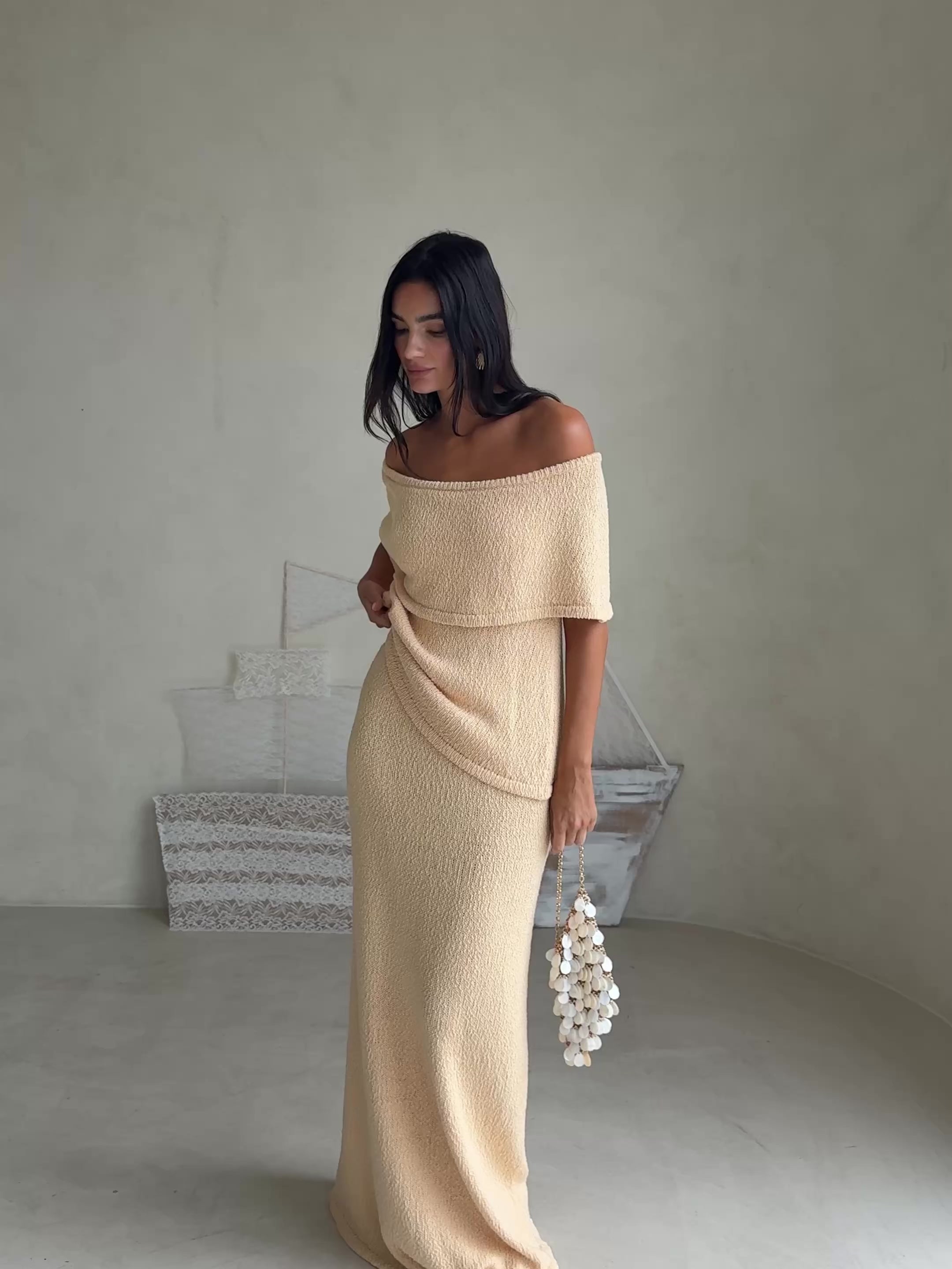 Cream Cotton Knit Maxi Zadie Skirt – SABO