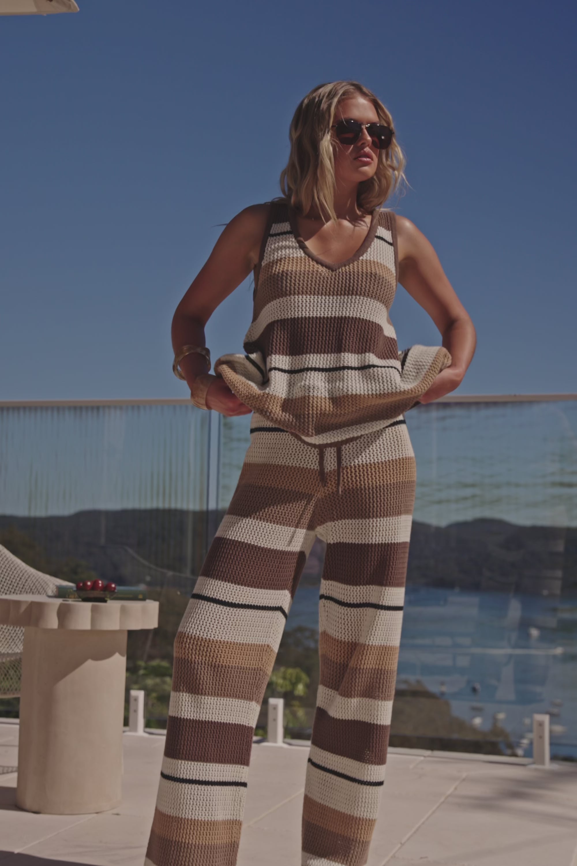 Tan Brown and Cream Stripe V Neck Lana Top – SABO