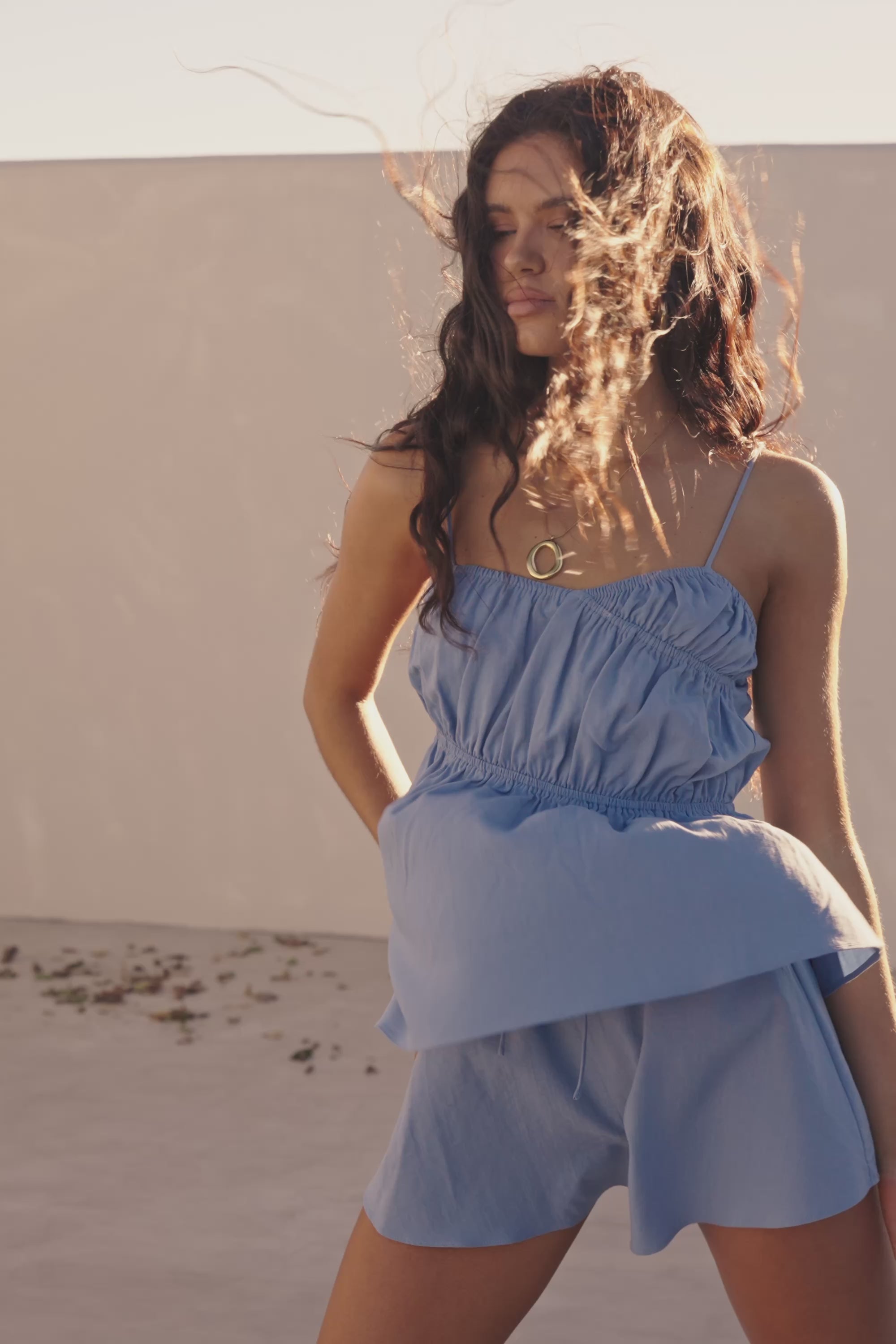 Blue Thin Strap Ruched Detail Octavia Top – SABO