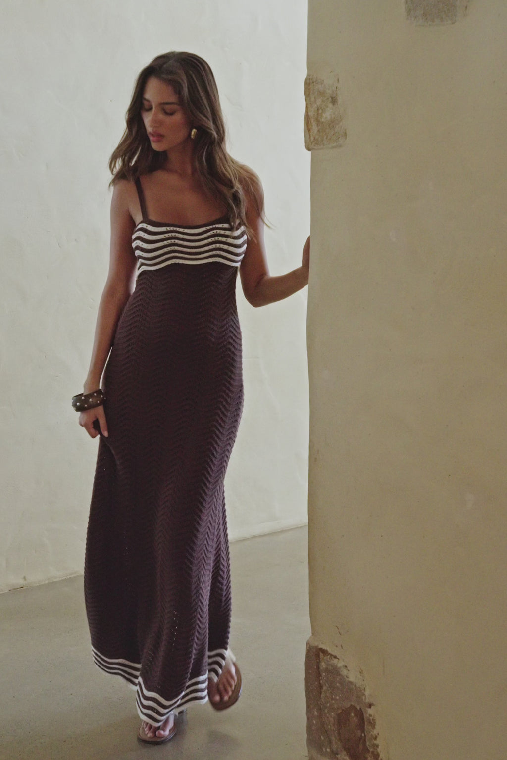 Scallop Knit Maxi Dress - Chocolate
