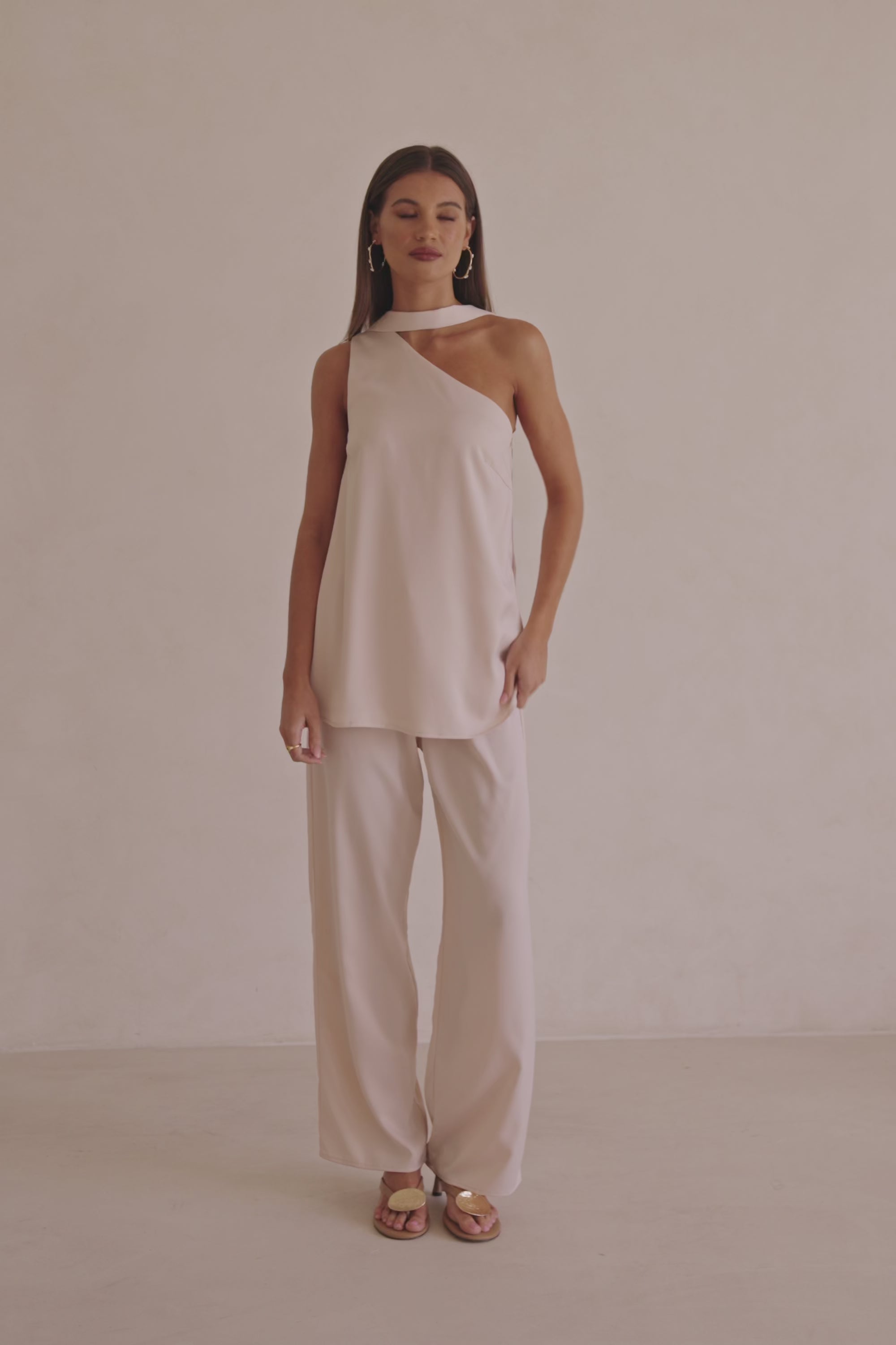 Beige Silky Elastic Drawstring Koda Pants – SABO