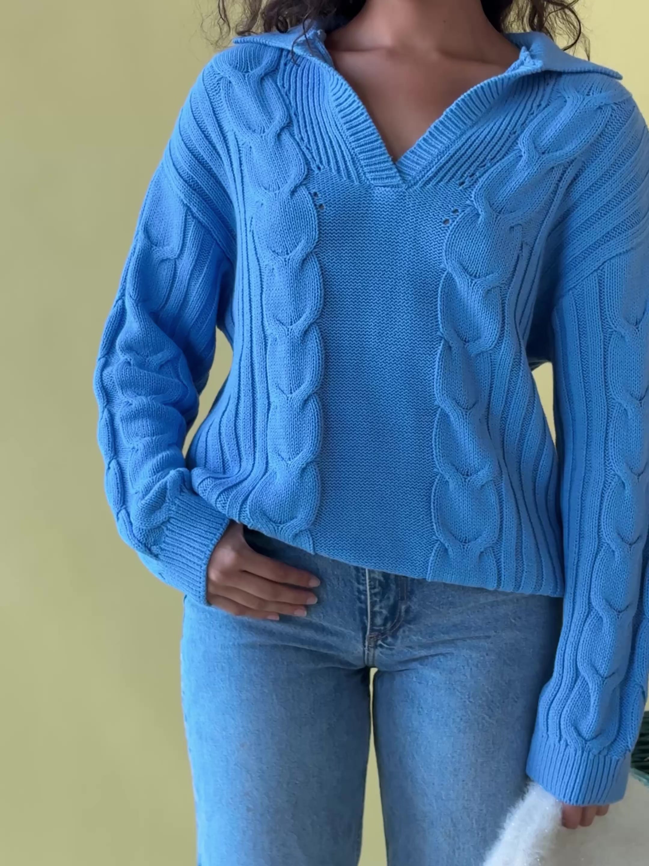 Blue Knit Long Sleeve Collar Jorja Sweater – SABO