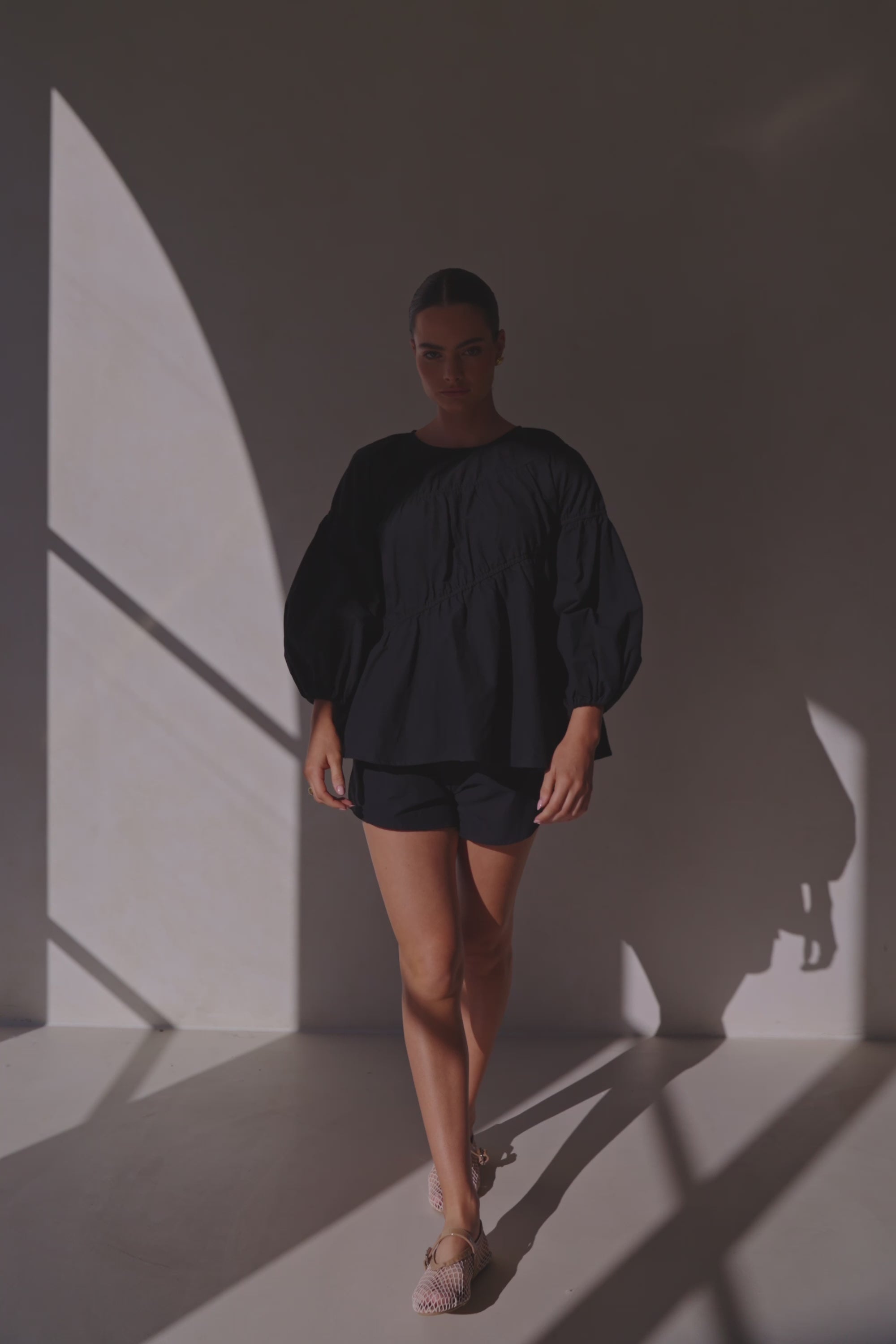 Black Long Sleeve Panelled Flounce Akel Top – SABO
