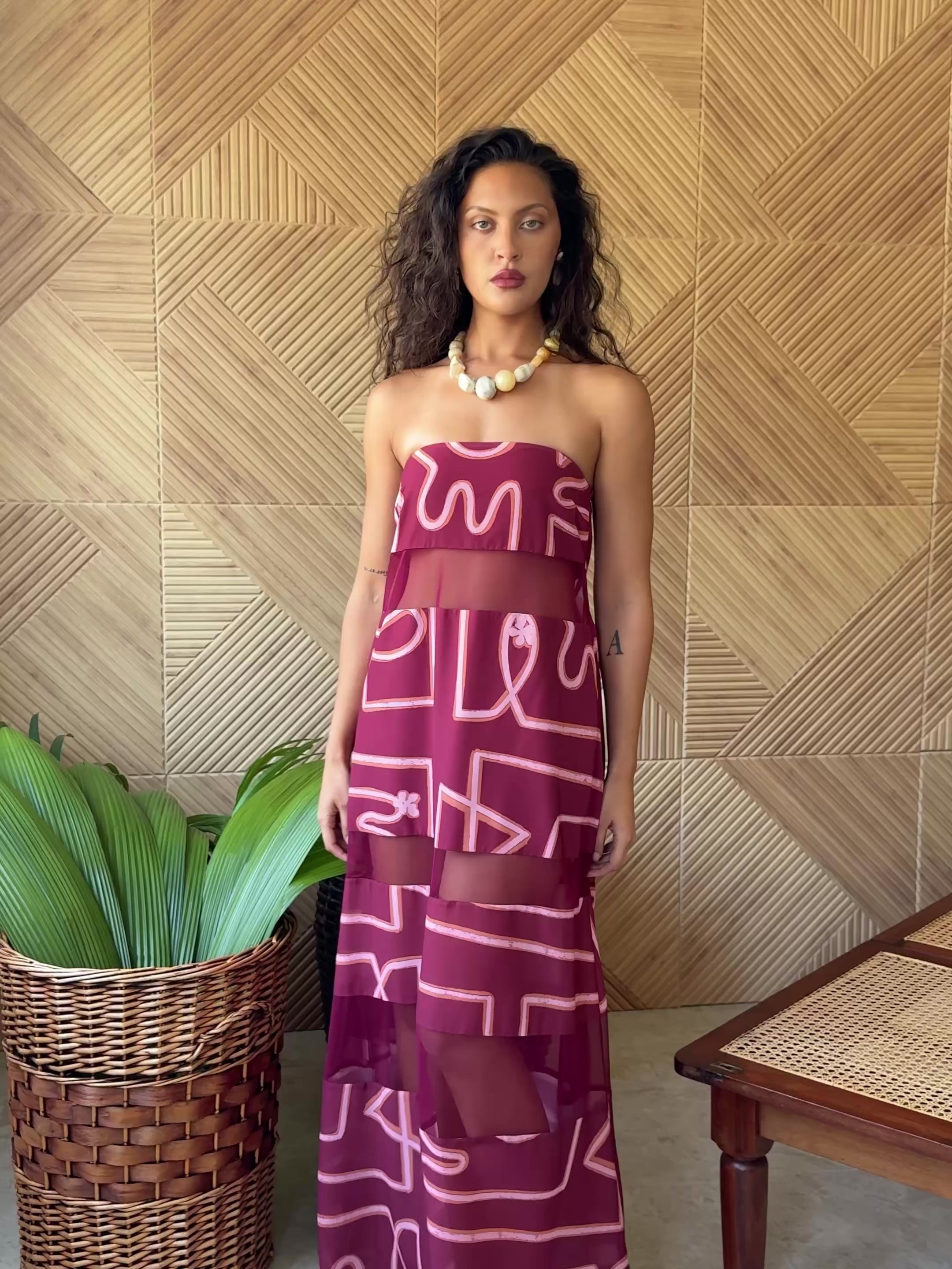 Red Cheri Print Strapless Maxi Catalyna Dress – SABO