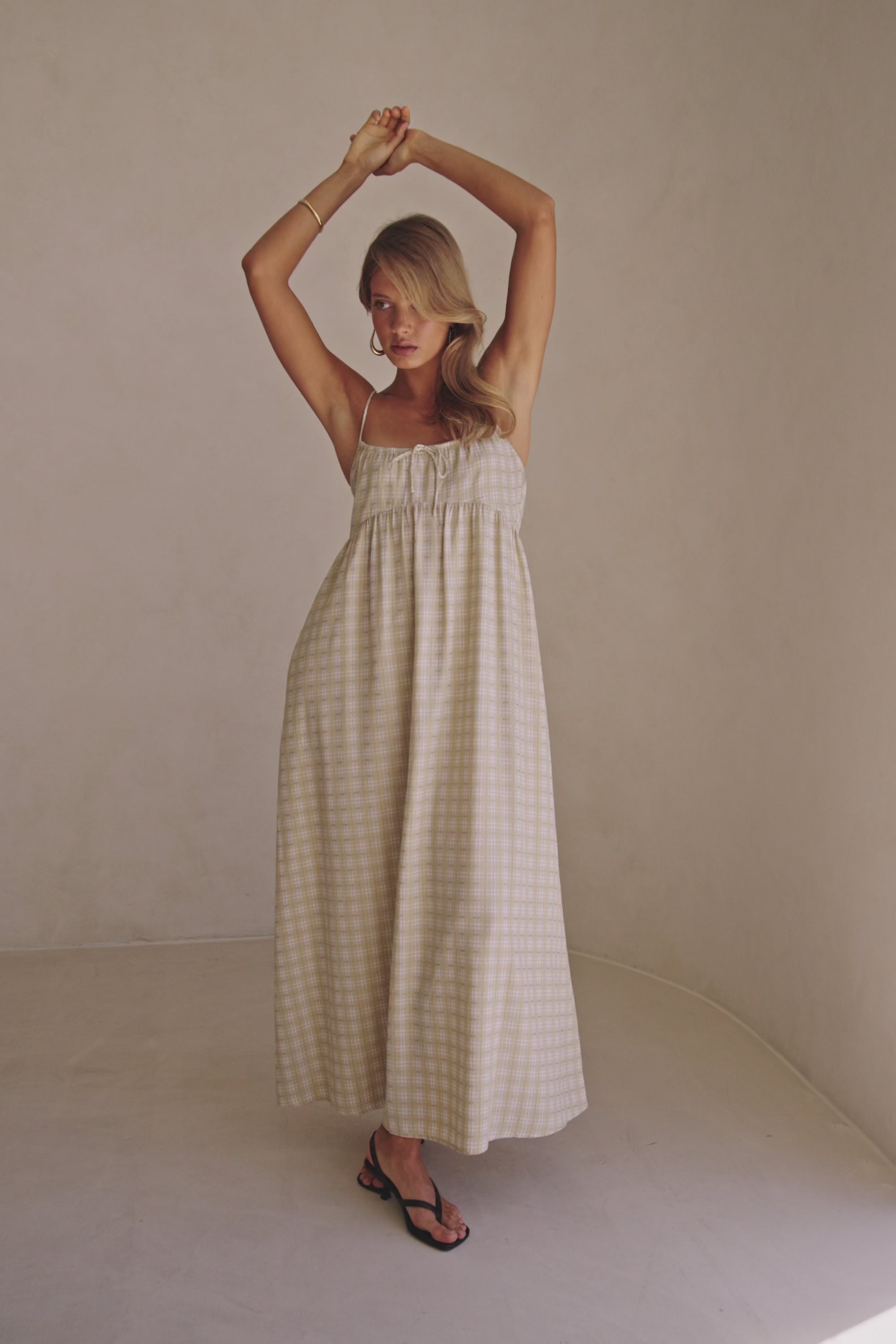 Khaki Gingham Strappy Maxi Lissa Dress – SABO