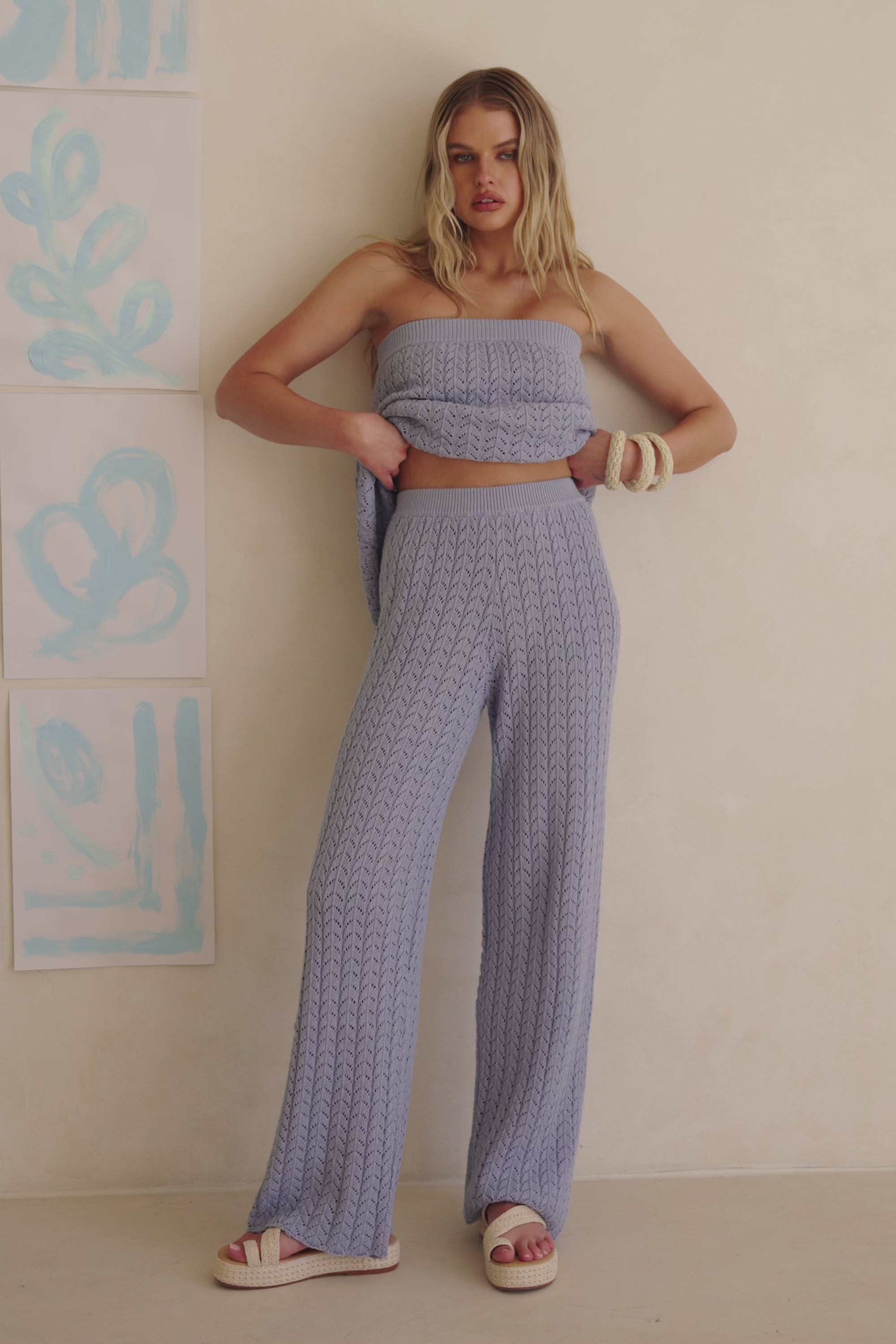 Blue Pointelle Knit High Waist Athena Pants – SABO