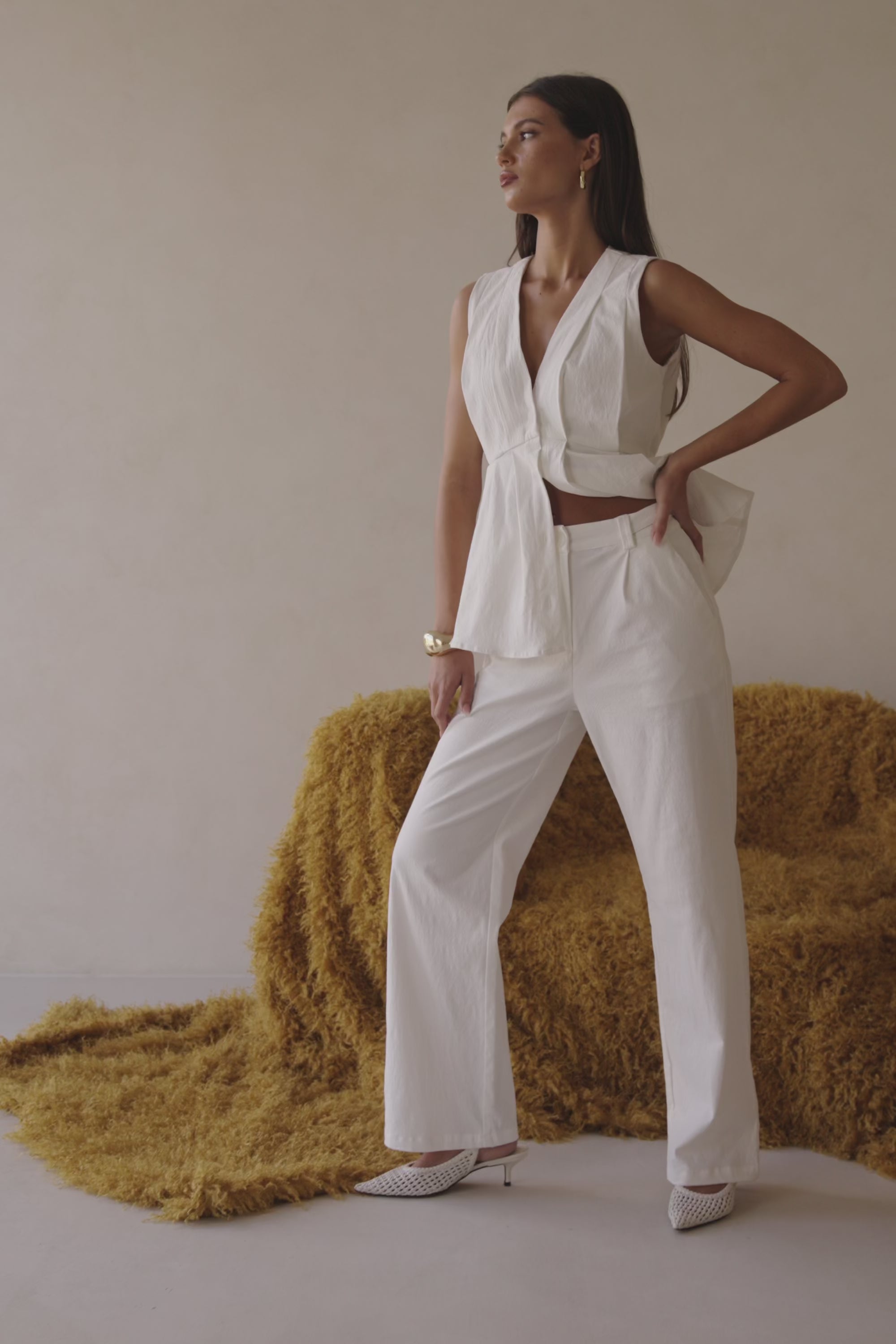 White Structured High Waist Vespera Pants – SABO
