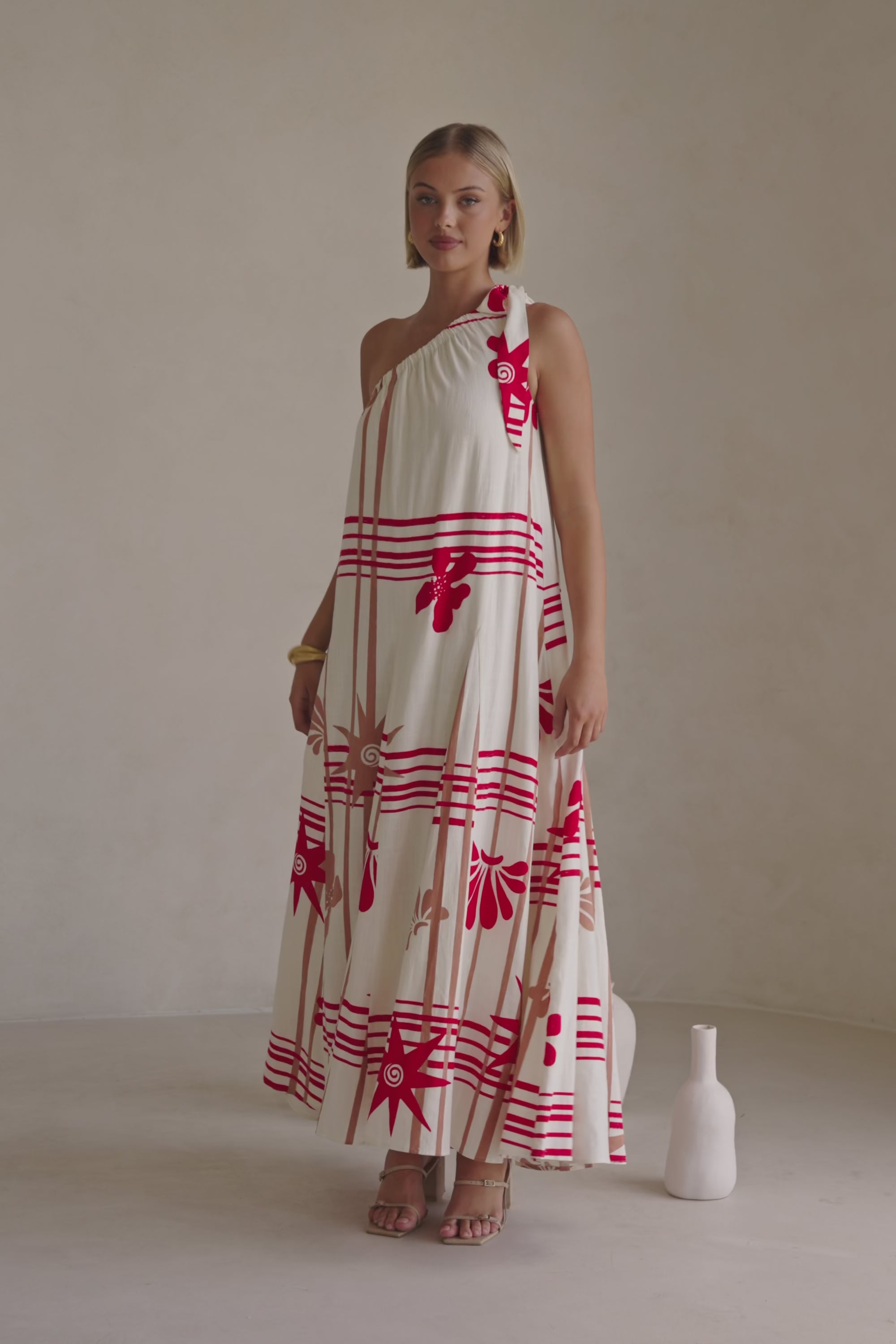 Cream Moana Red Print One Shoulder Maxi Avani Dress – SABO