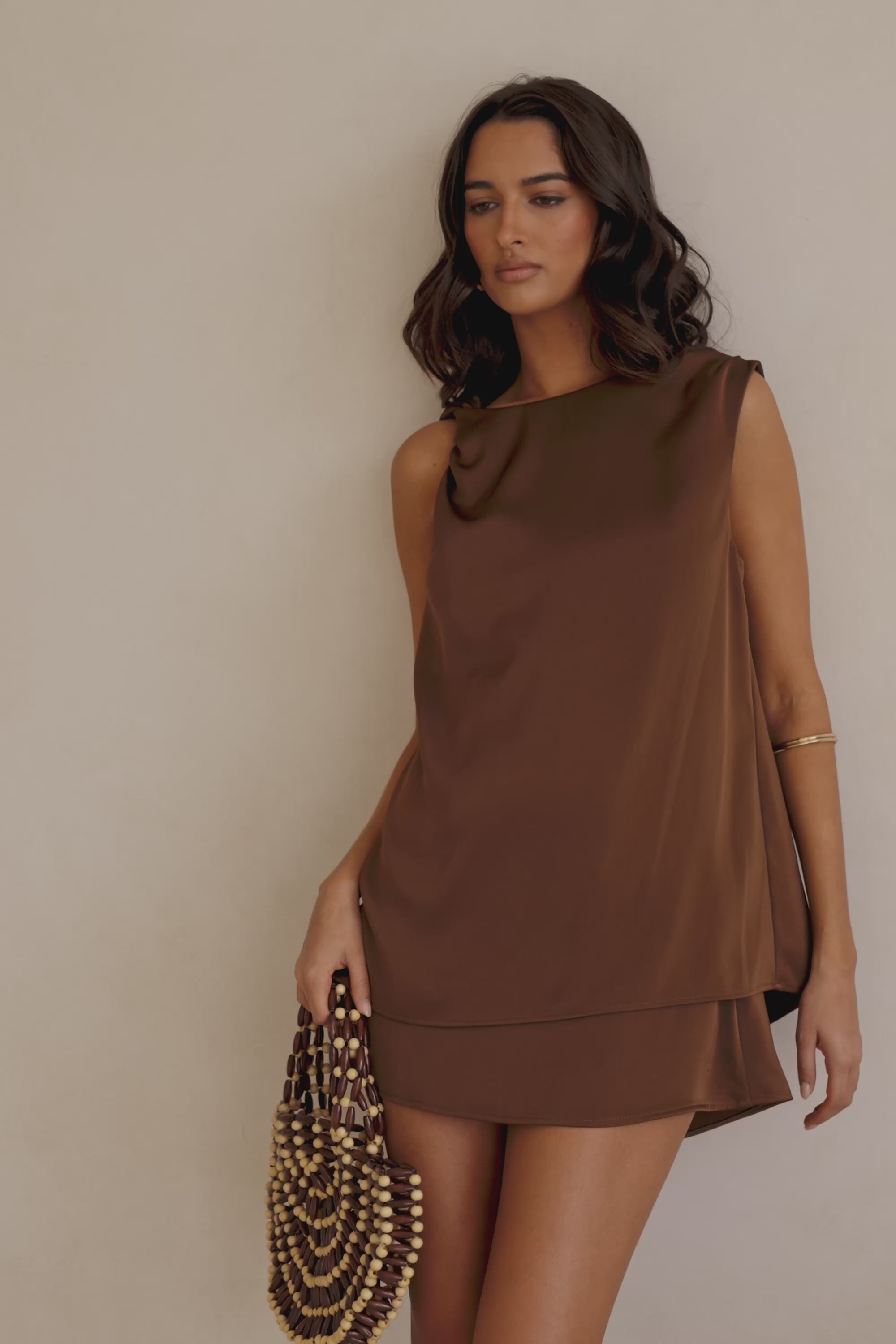 Chocolate Brown Silk Asymmetrical Mini Genoa Dress – SABO