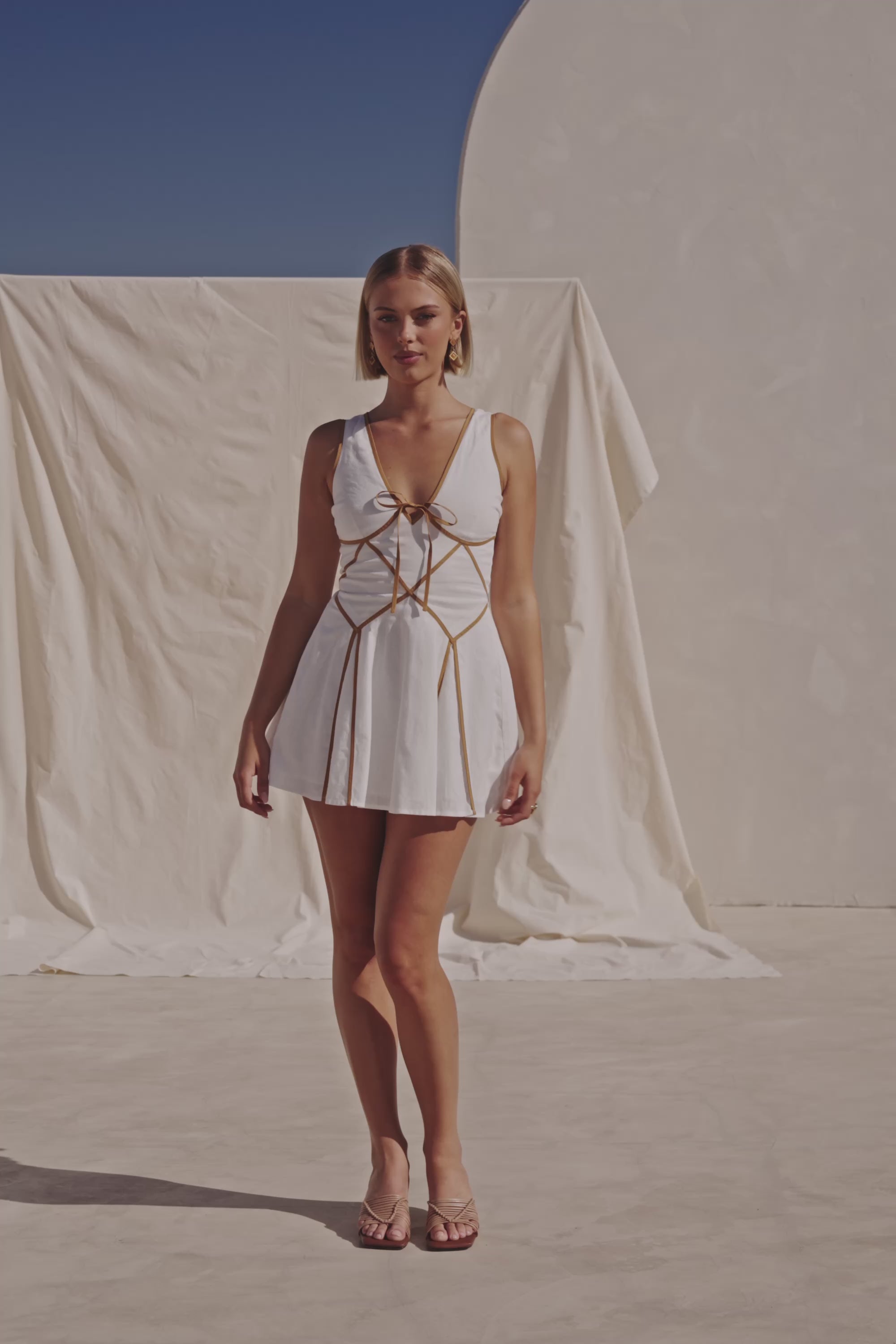 White Panel V Neck Mini Ravina Dress – SABO