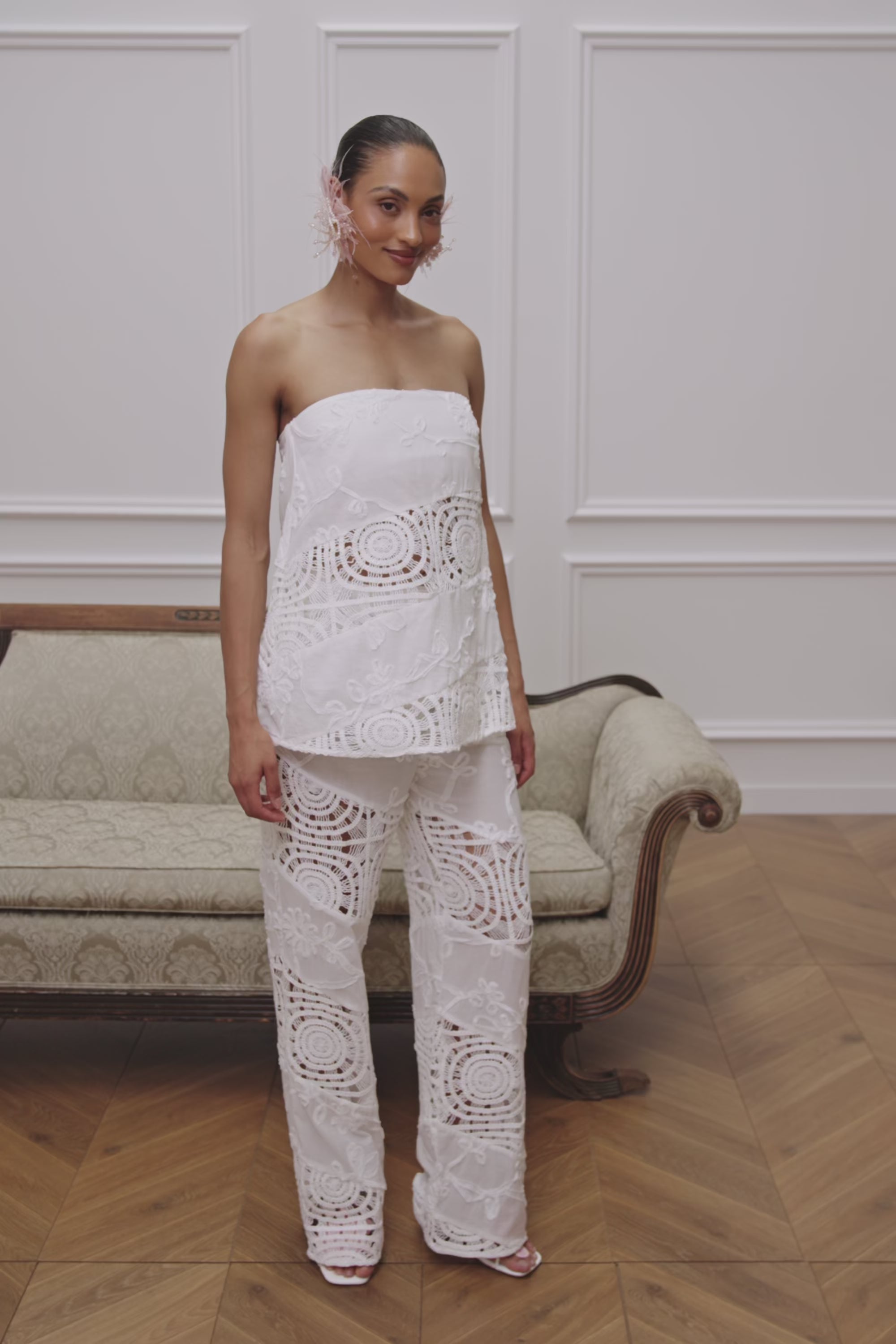 Bridal White Crochet Panel Strapless Thalia Top – SABO
