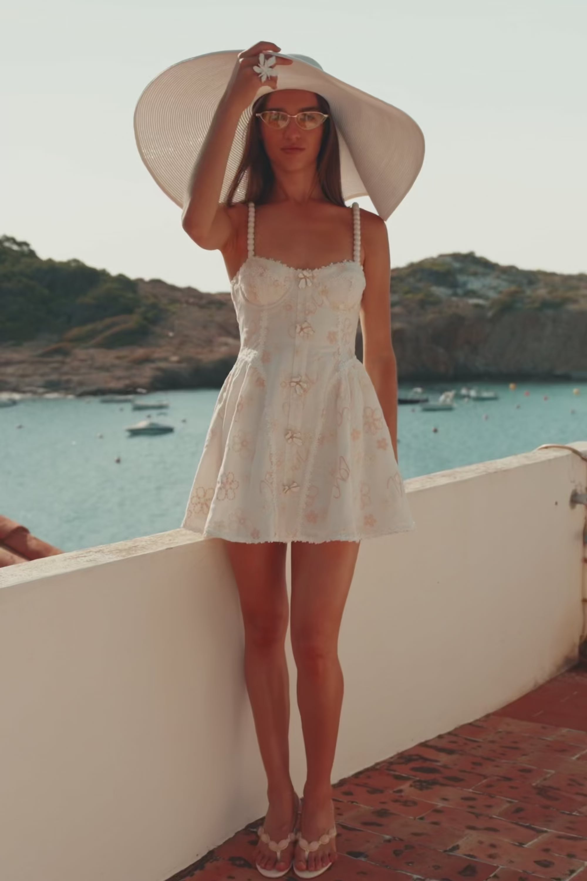 White Velora Print Linen Flouncy Mini Alessia Dress – SABO