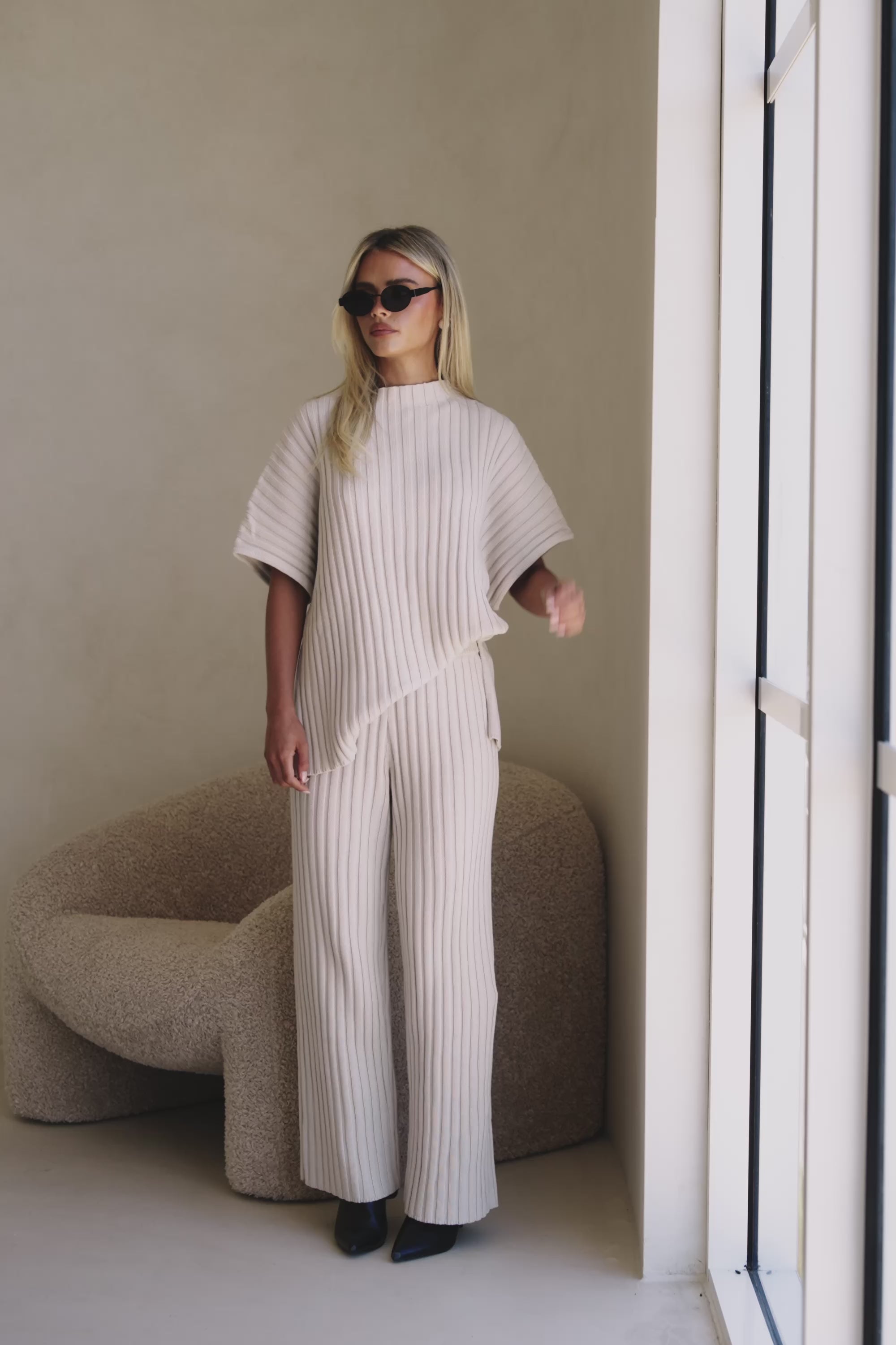 Beige Sand Ribbed Knit Celine Pants – SABO