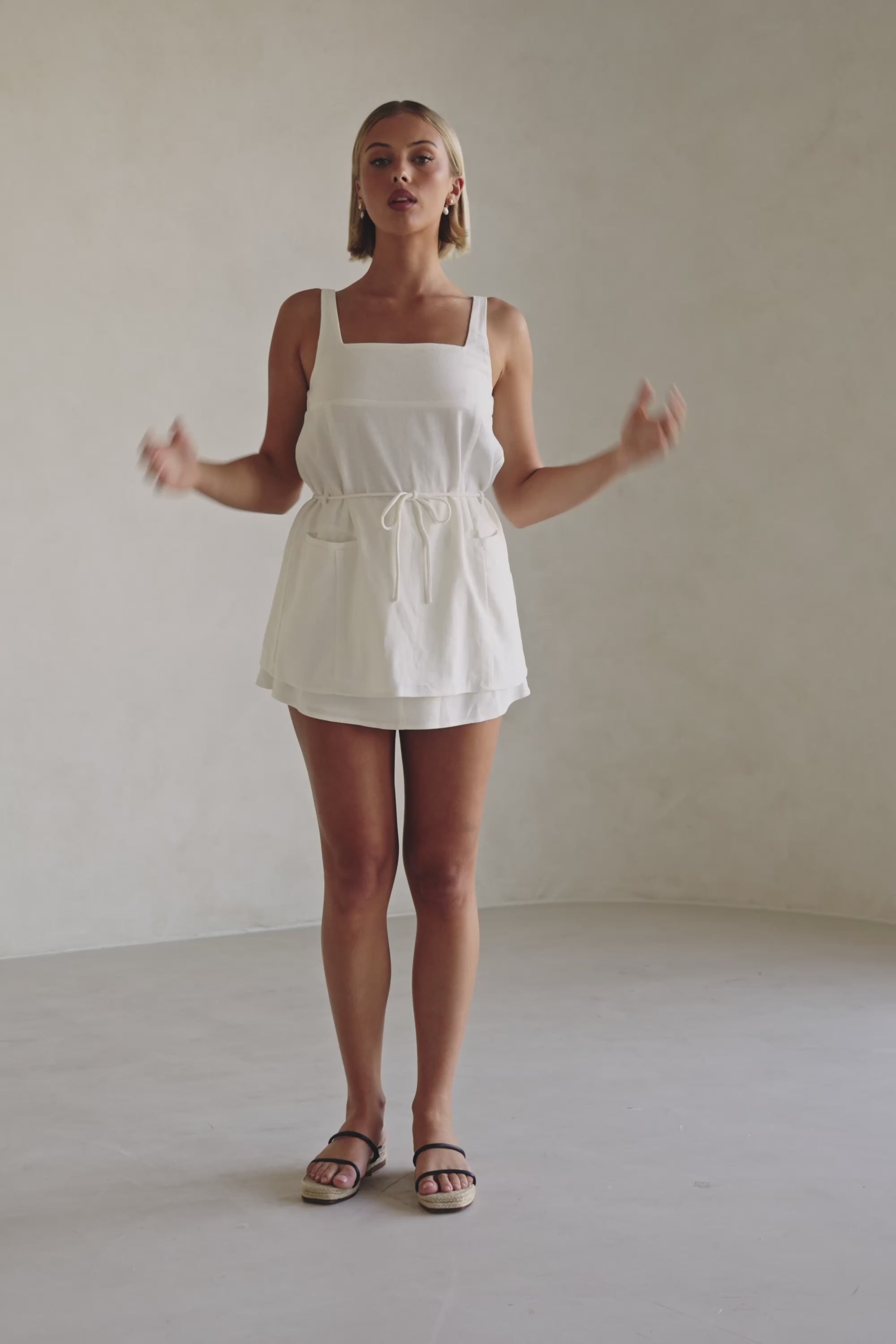 White Twin Pocket Drawstring Mini Davina Skirt – SABO
