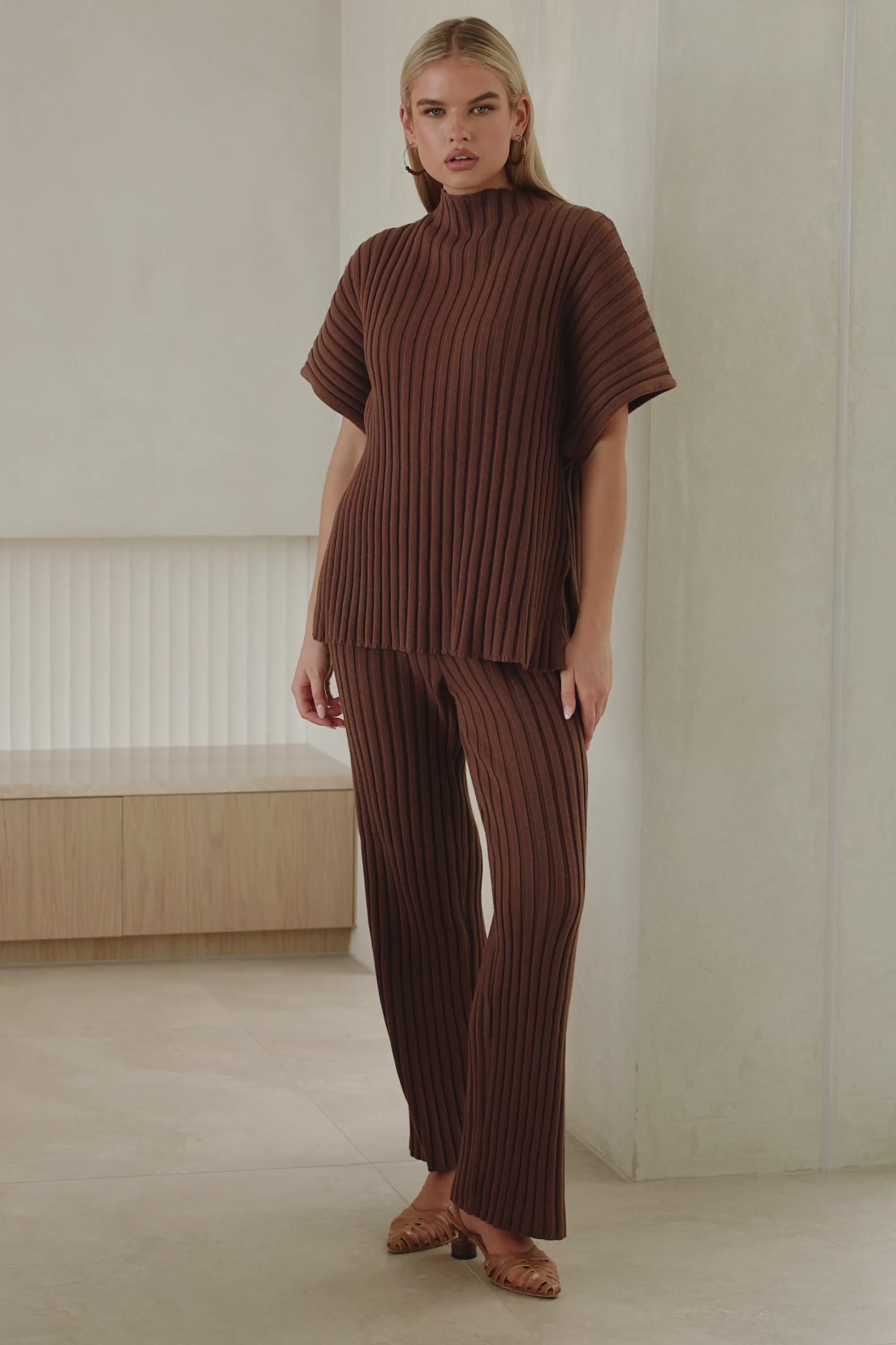 【O12】　CELINE　カシミヤニットベスト　S　ブラウン茶 Chocolate Brown Ribbed Knit High Waist Celine Pants – SABO