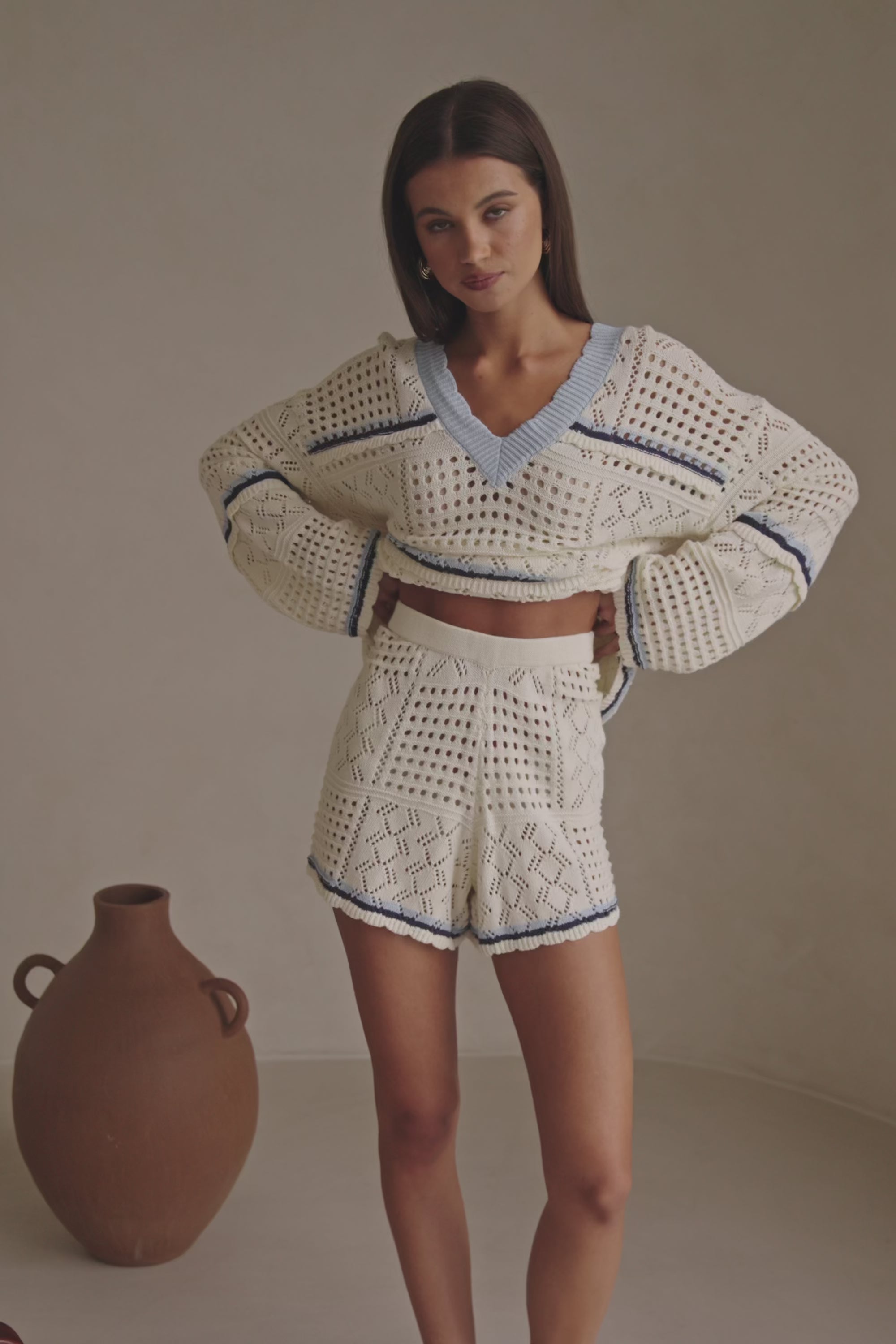 Cream Patch Crochet Knit High Waist Balia Shorts – SABO