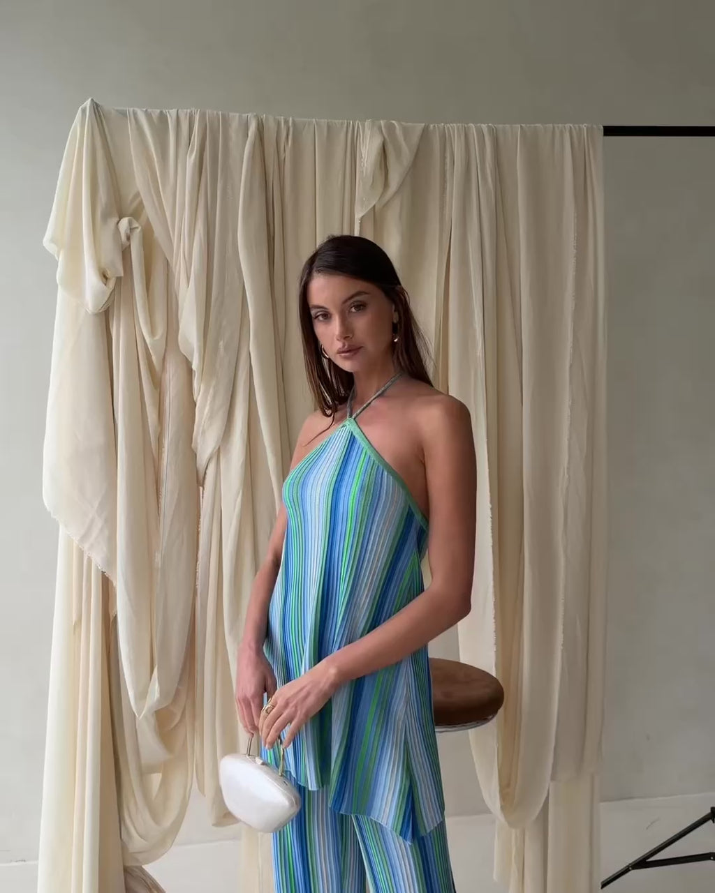 Revel Halter Top - Blue Stripe