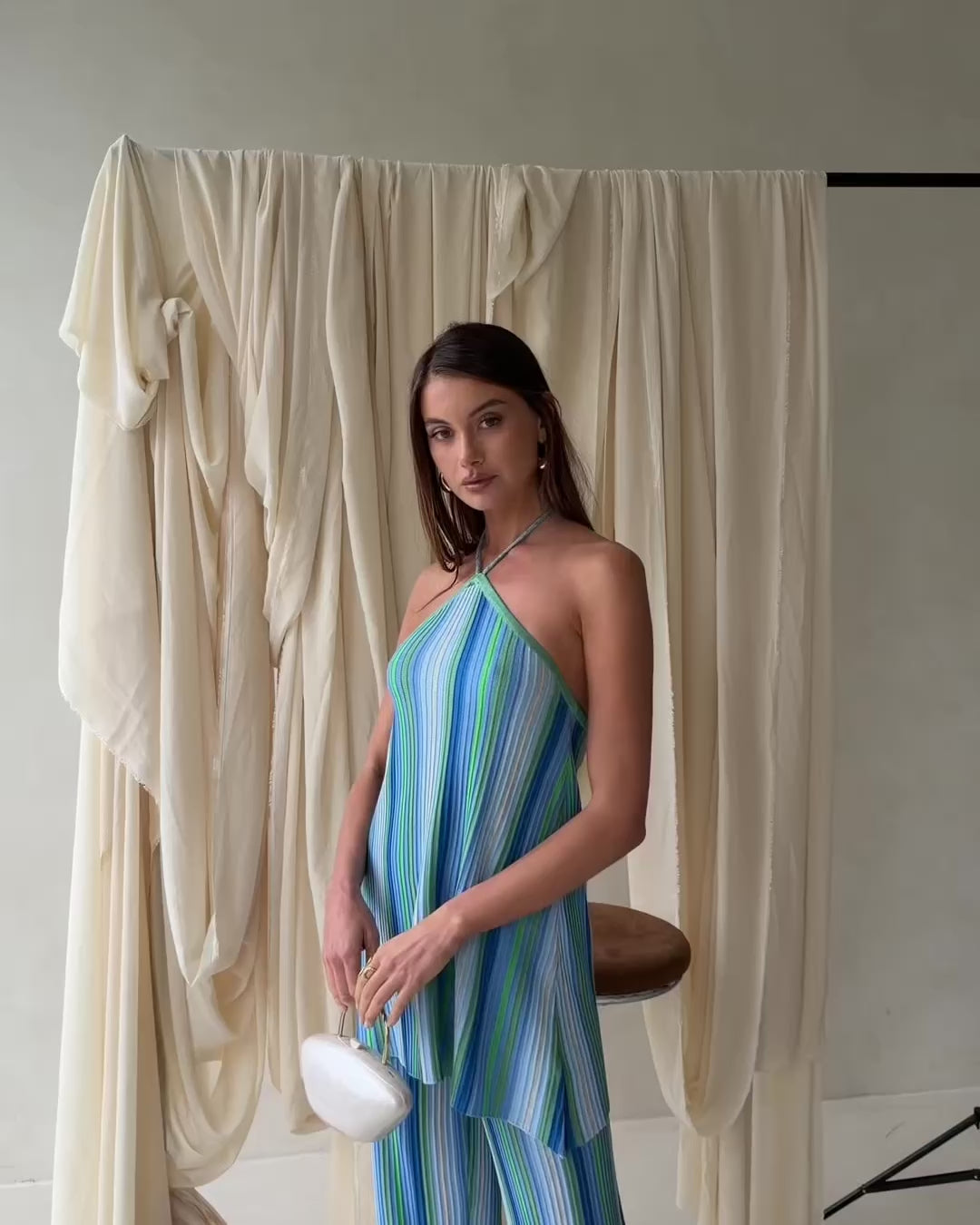 Revel Halter Top - Blue Stripe