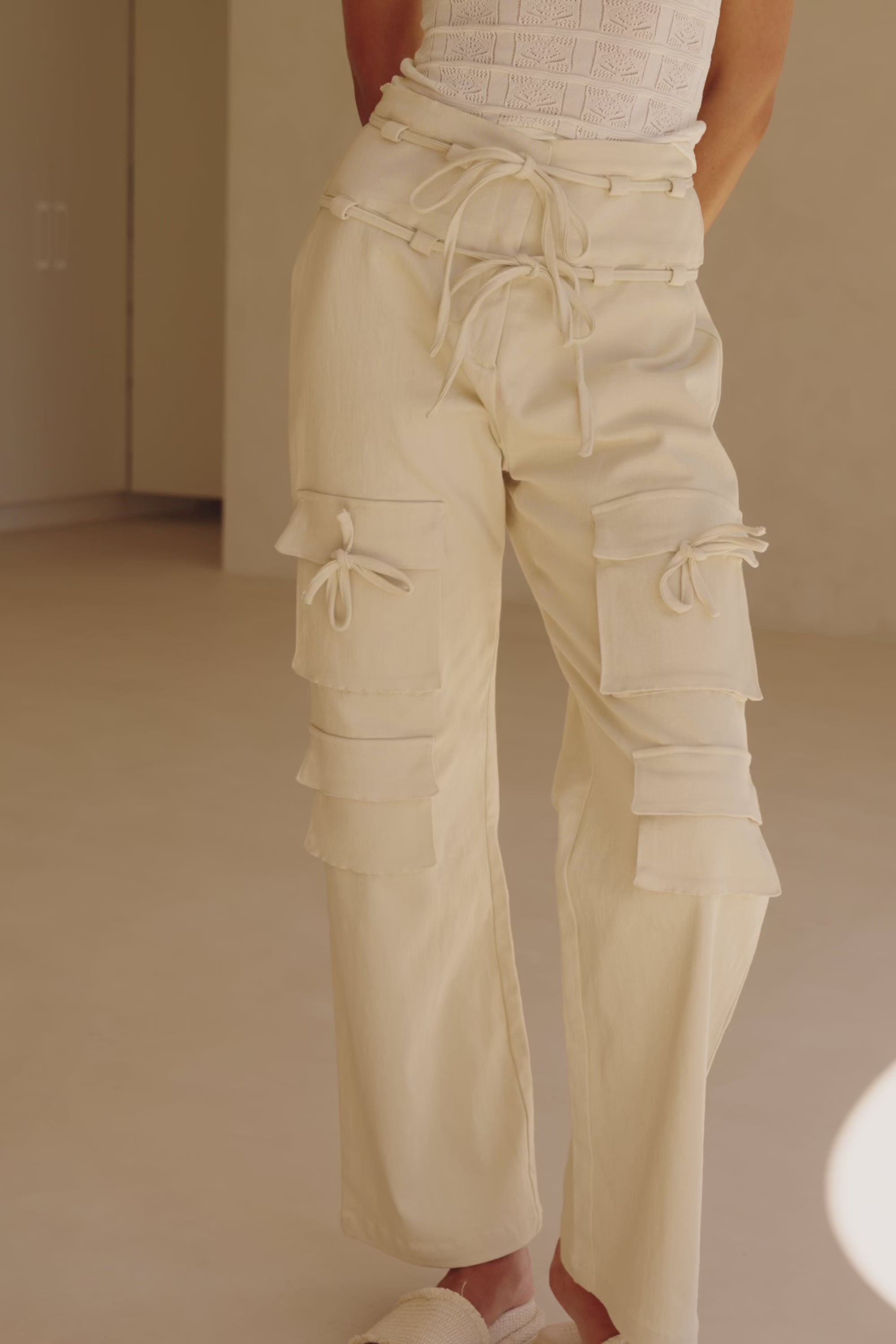 Jaicee High Waisted Tie Pants - Cream – SABO
