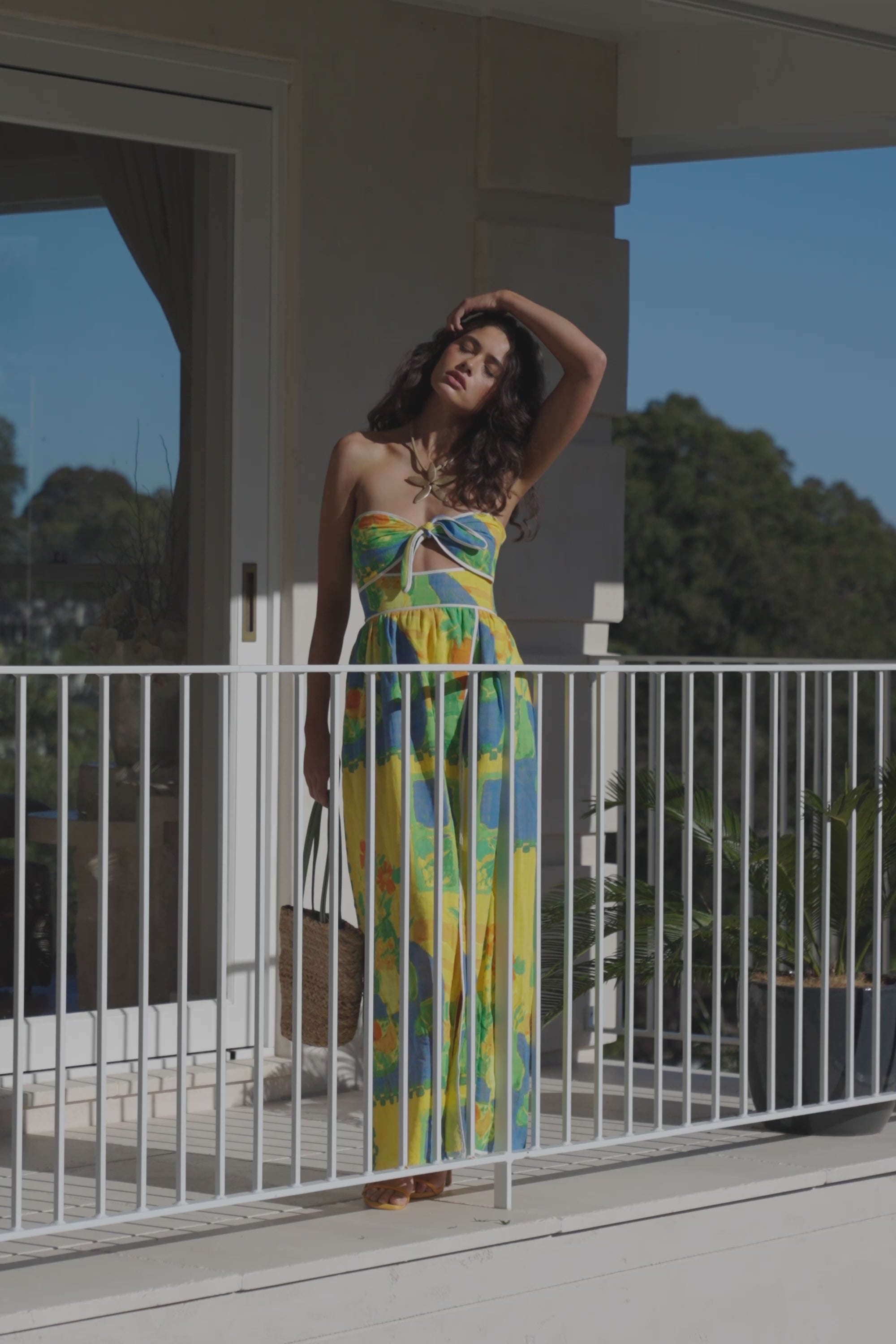Dulce Strapless Split Maxi Dress - Green, Blue & Orange Morning