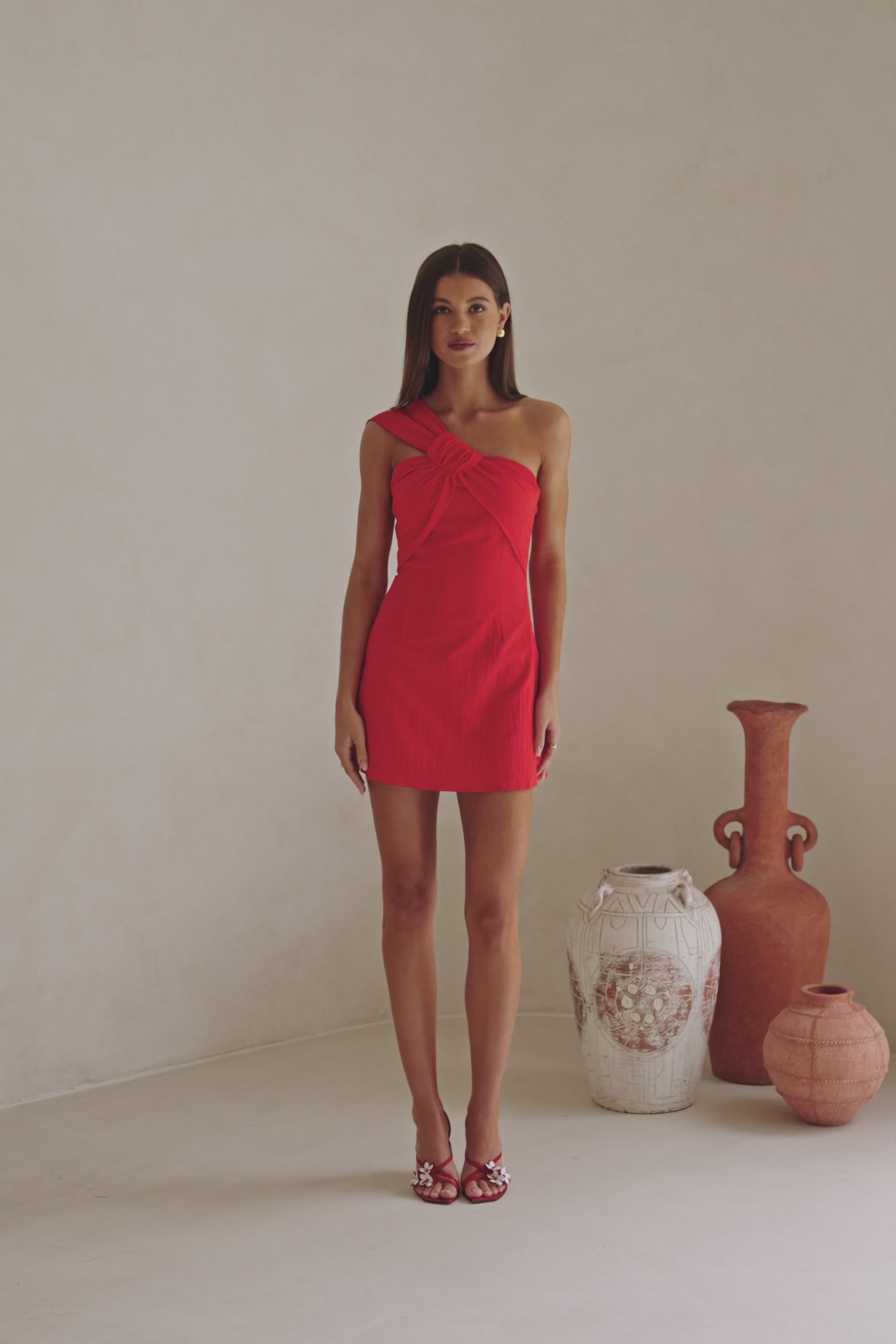 red one shoulder mini dress Darline | | Womens shoulder mini dress Nika Leather Bodycon Mini Dress